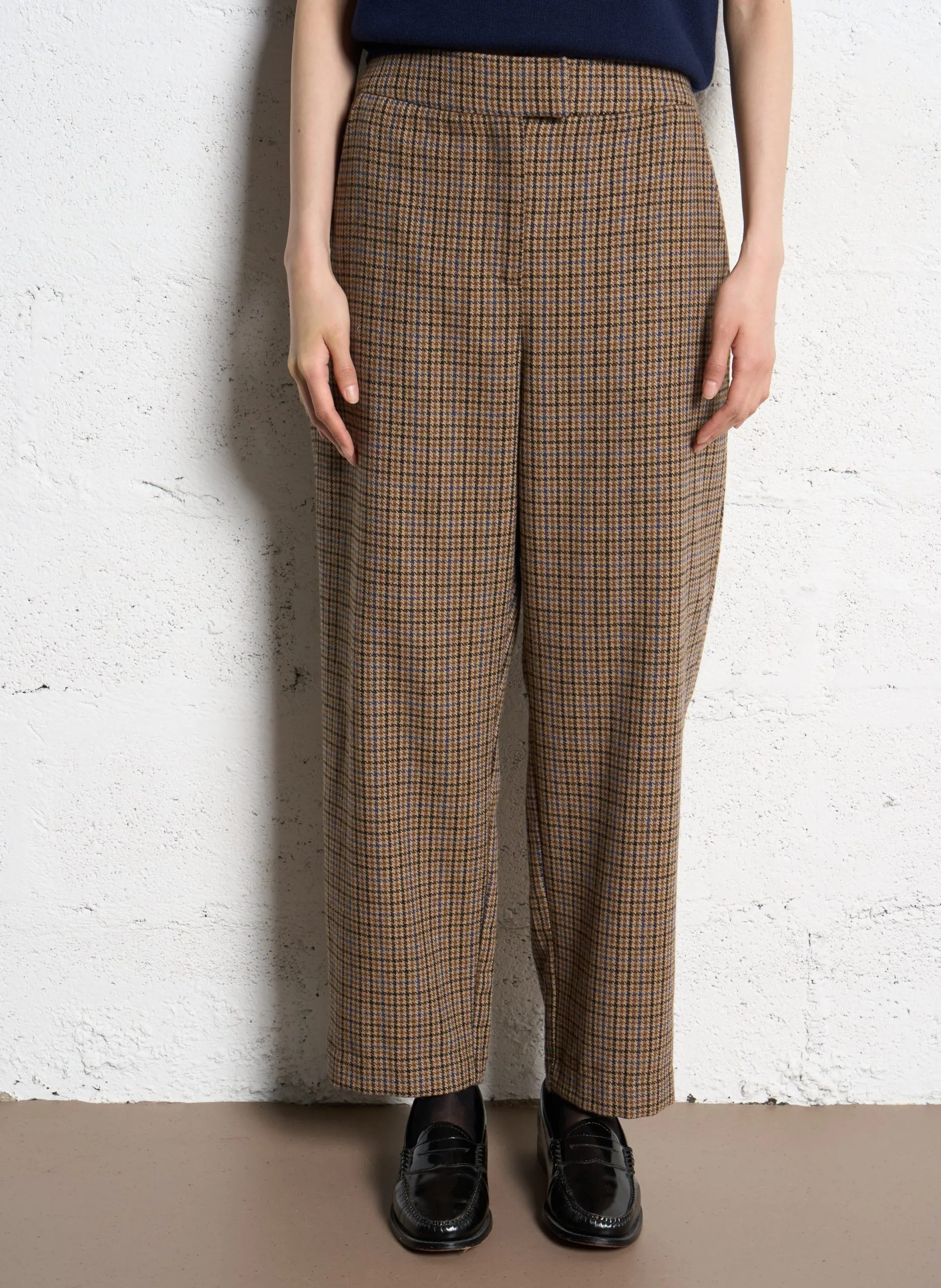 Pantalon carotte taille haute à motifs Beige JEWEL