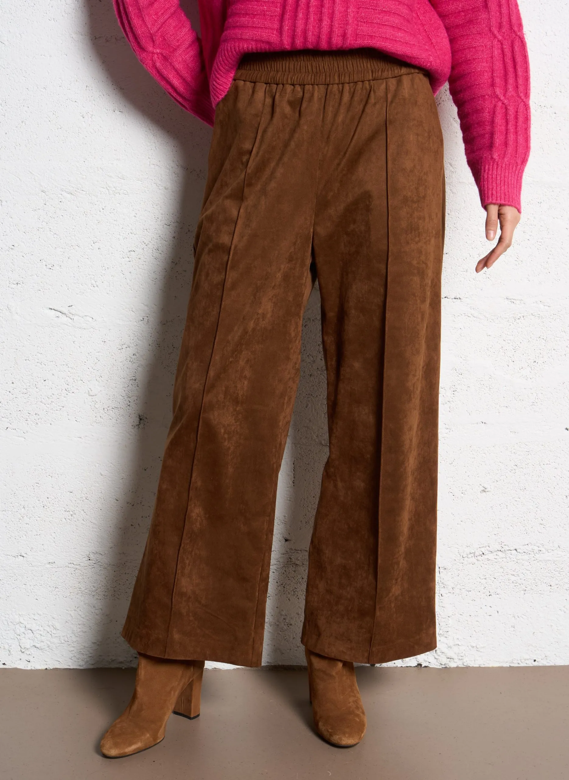 Pantalon large aspect velours Marron JOHAN