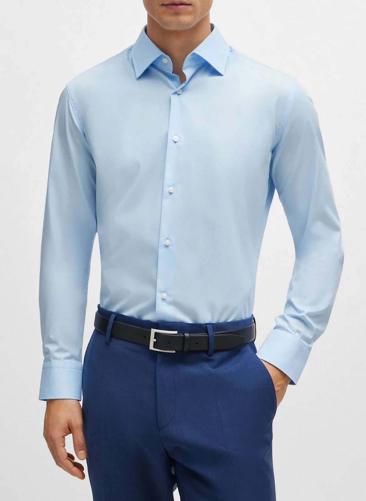 Chemise slim fit en coton mélangé Bleu
