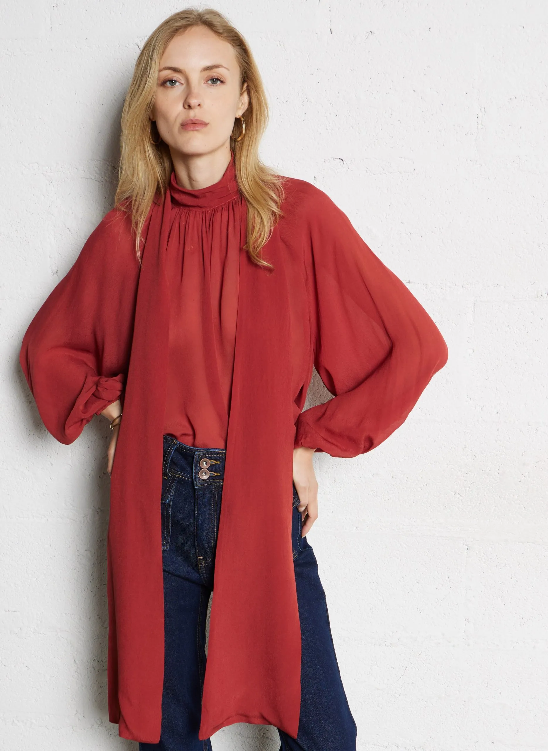 Blouse col montant unie Marron LINCOLN