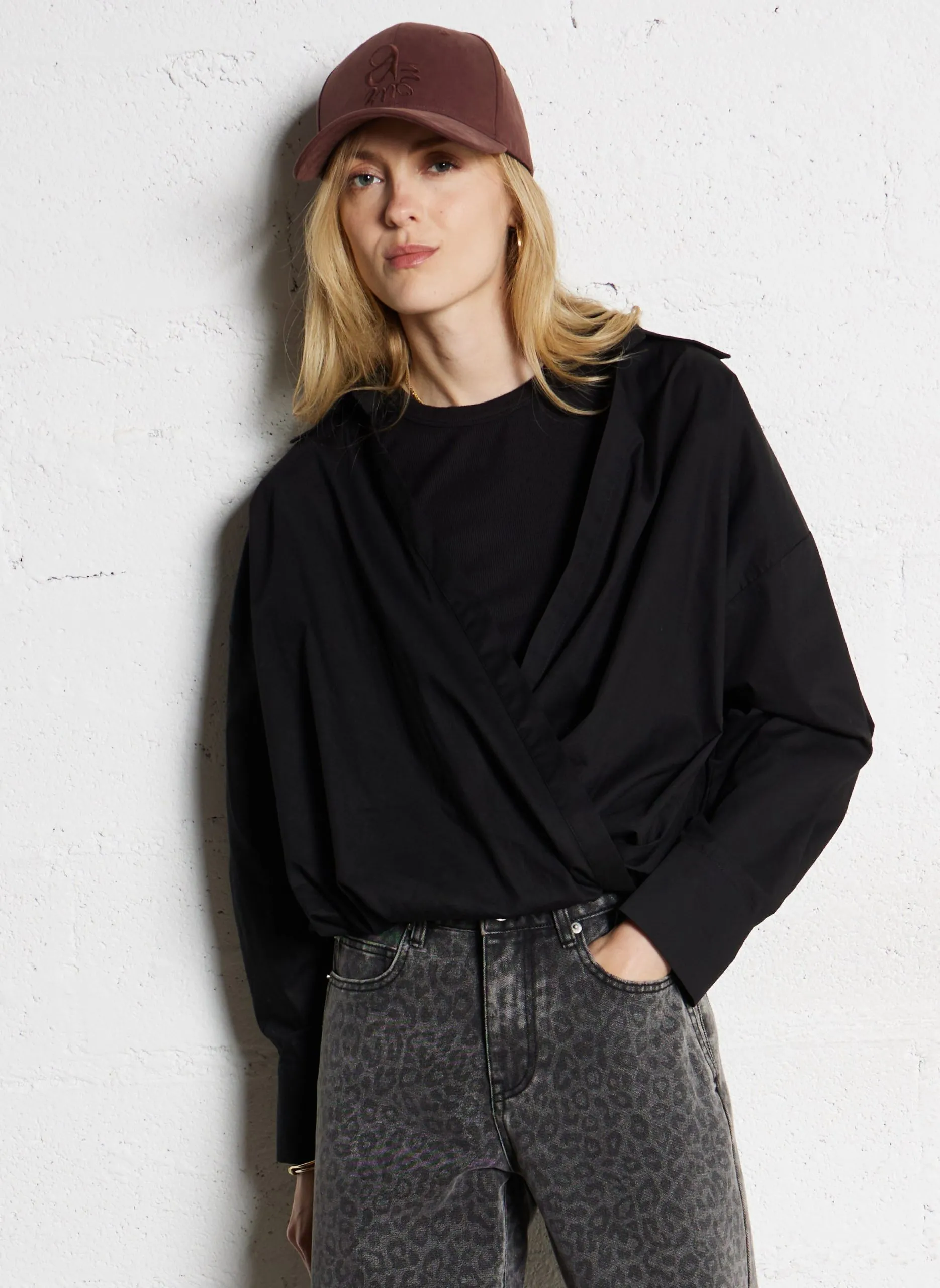 Blouse col classique en coton bio Noir LENZO