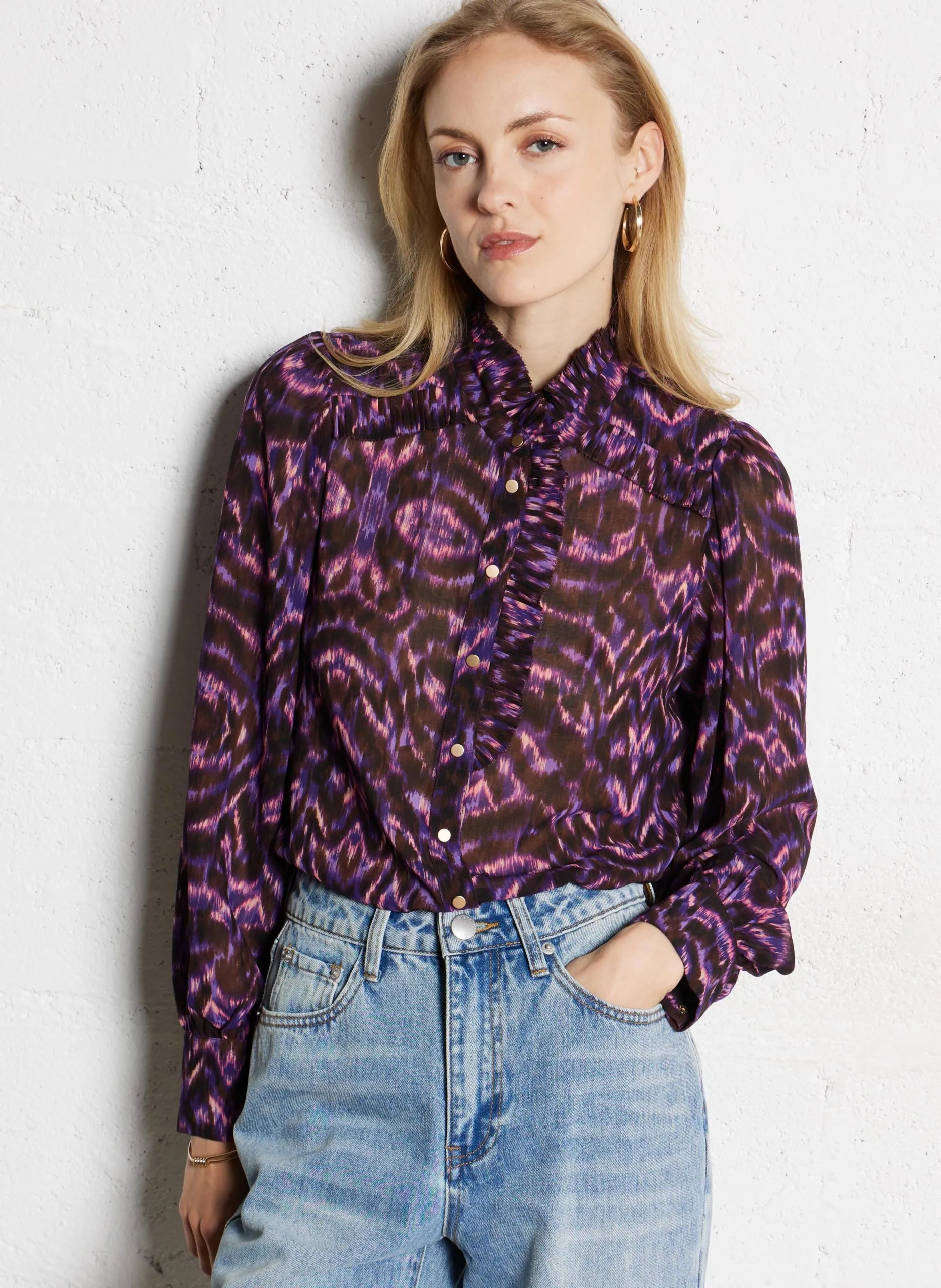 Blouse boutonnée droite à motifs Violet LYRIC