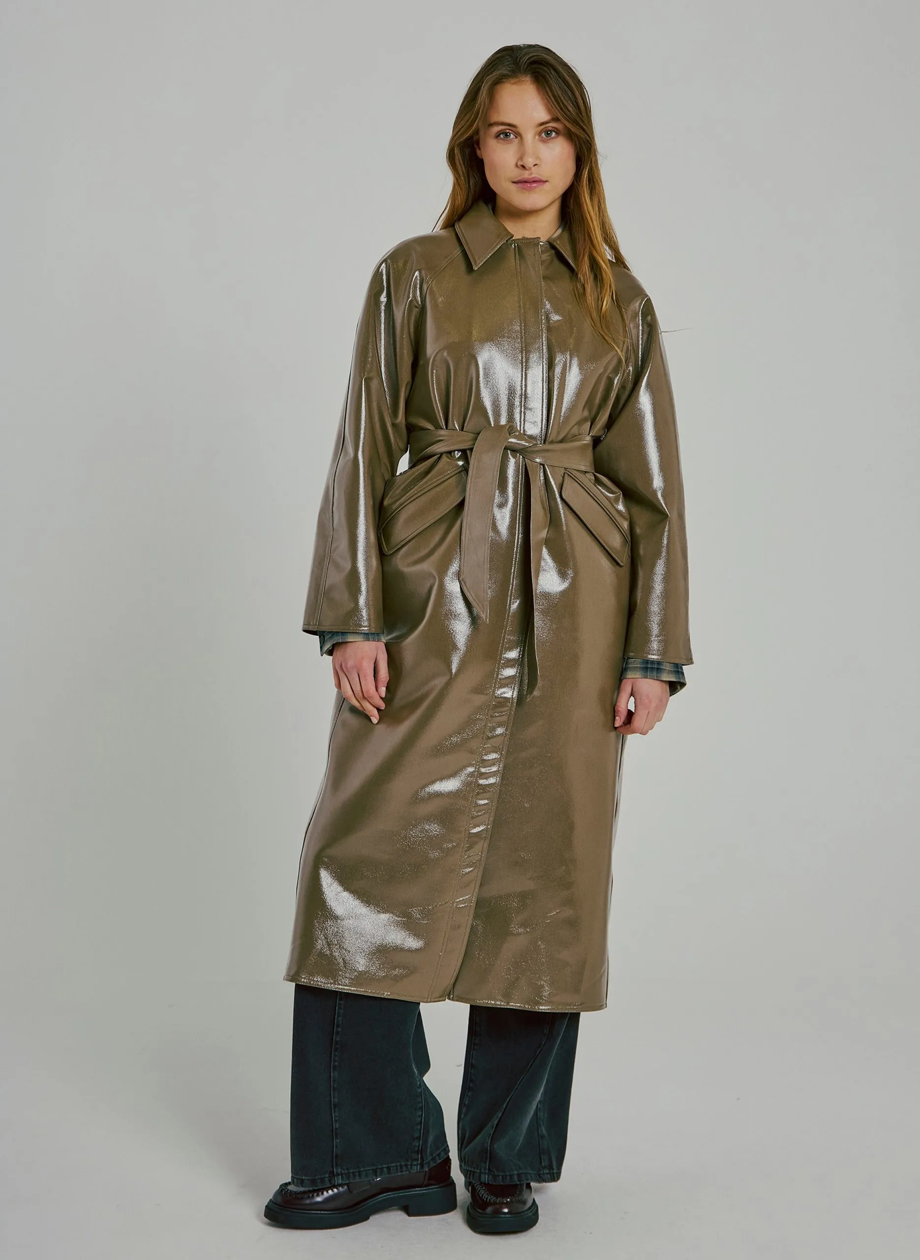 Long manteau col classique Vert DICTE