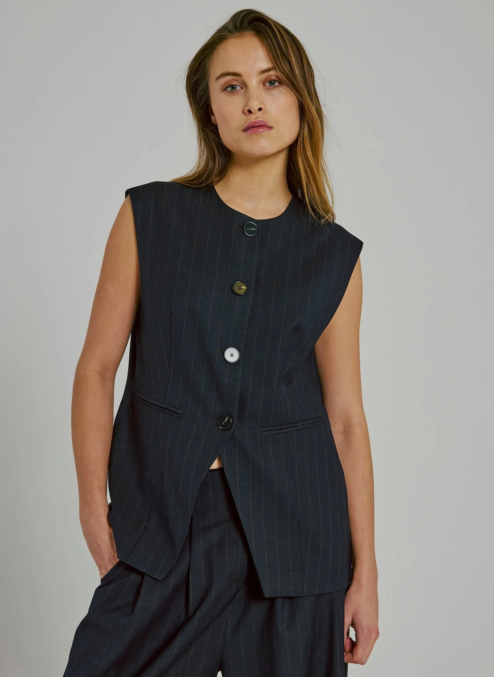 Gilet col rond rayé Marron KANDRIA