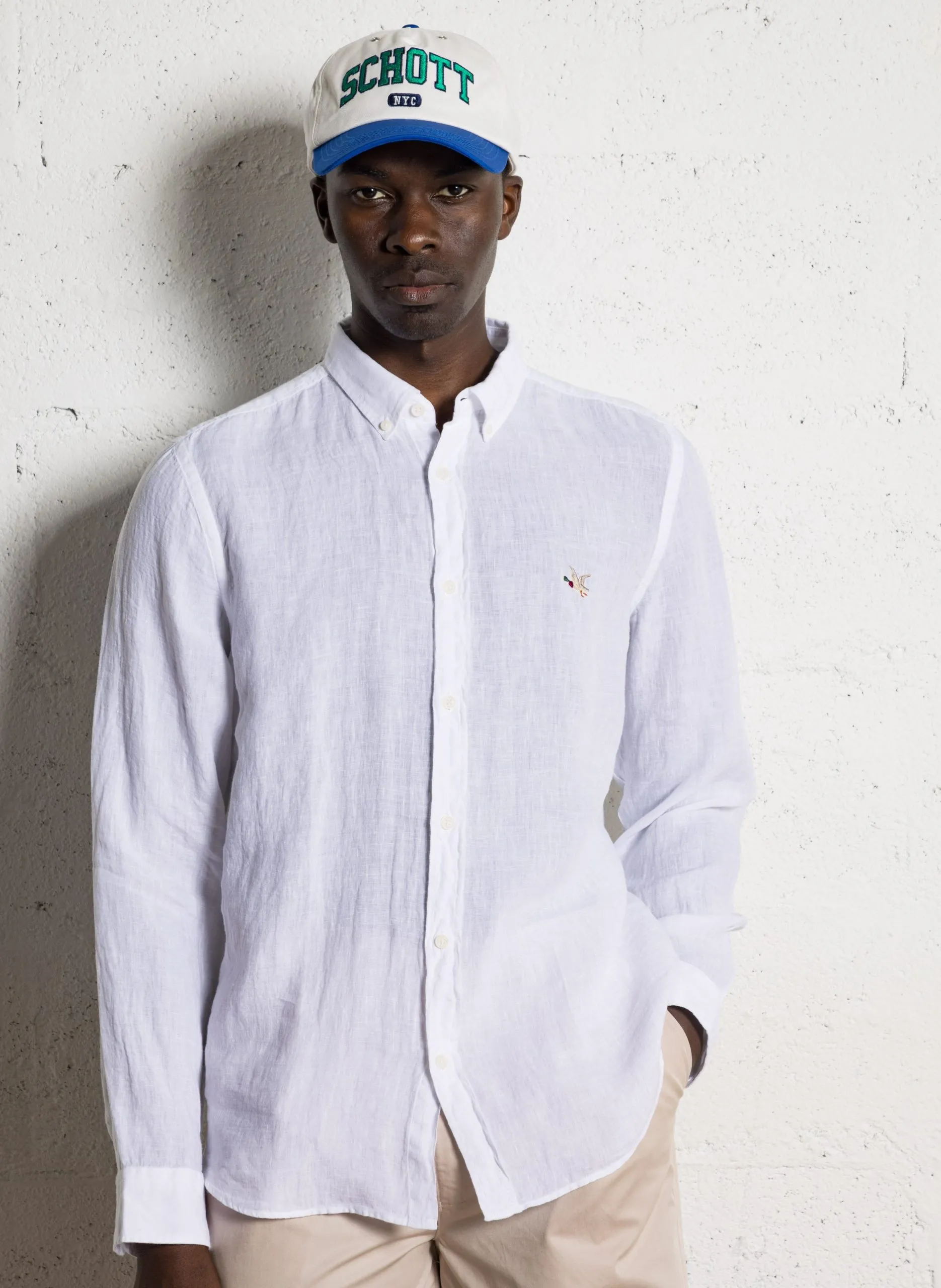 Chemise droite boutonnée en lin Blanc TAMPA