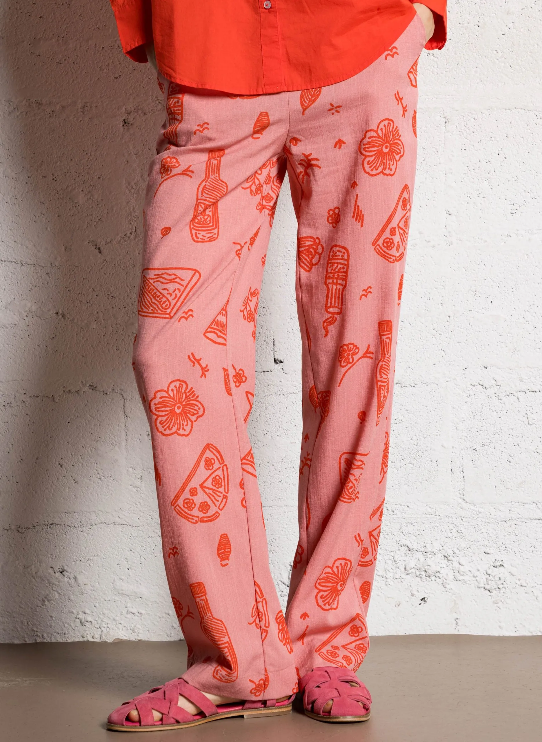 Pantalon droit imprimé Rose