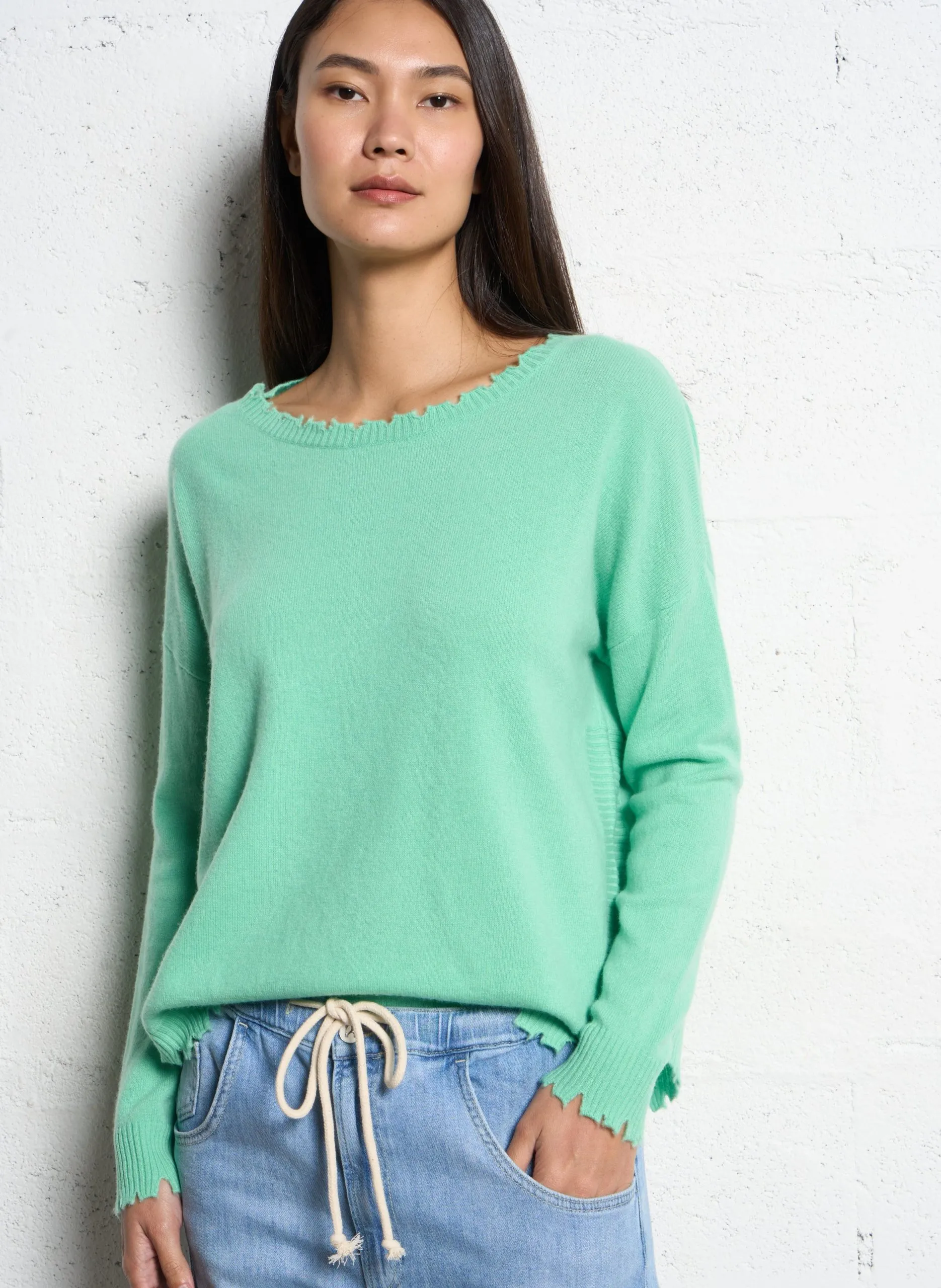 Pull oversize en cachemire maillé Vert MELA
