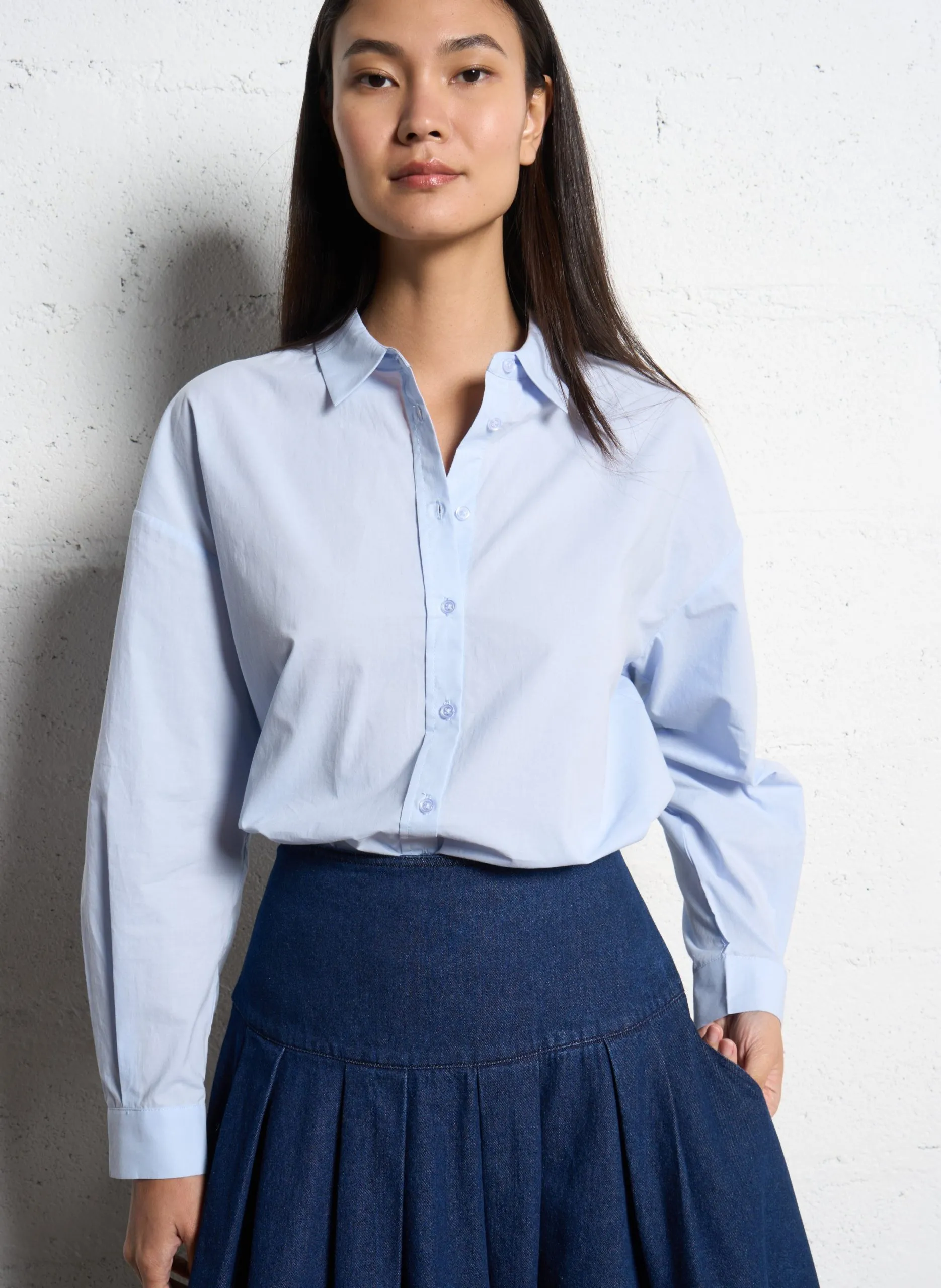 Chemise ample unie en coton Bleu JEUDI