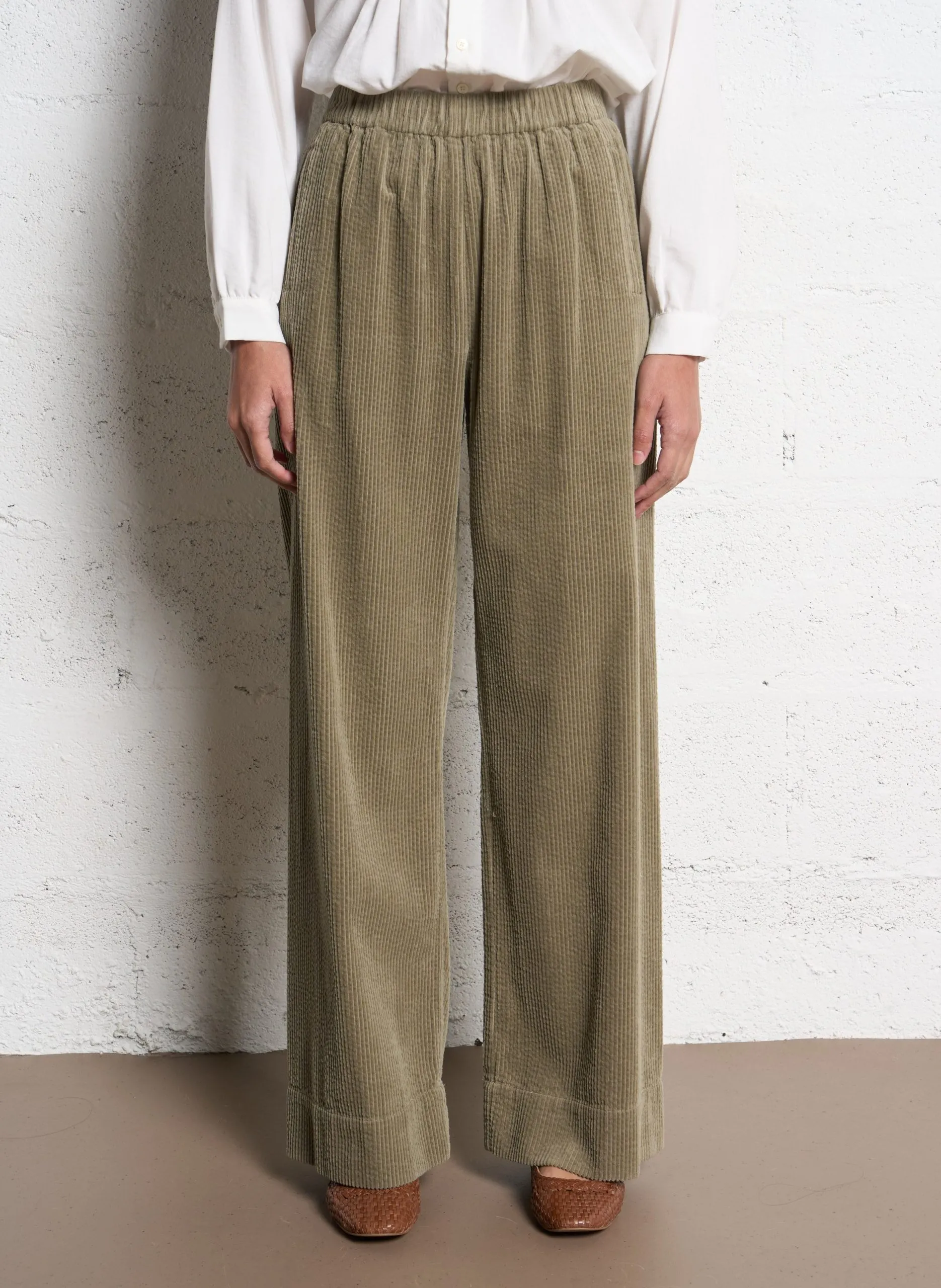 Pantalon évasé en coton Vert JAMIE