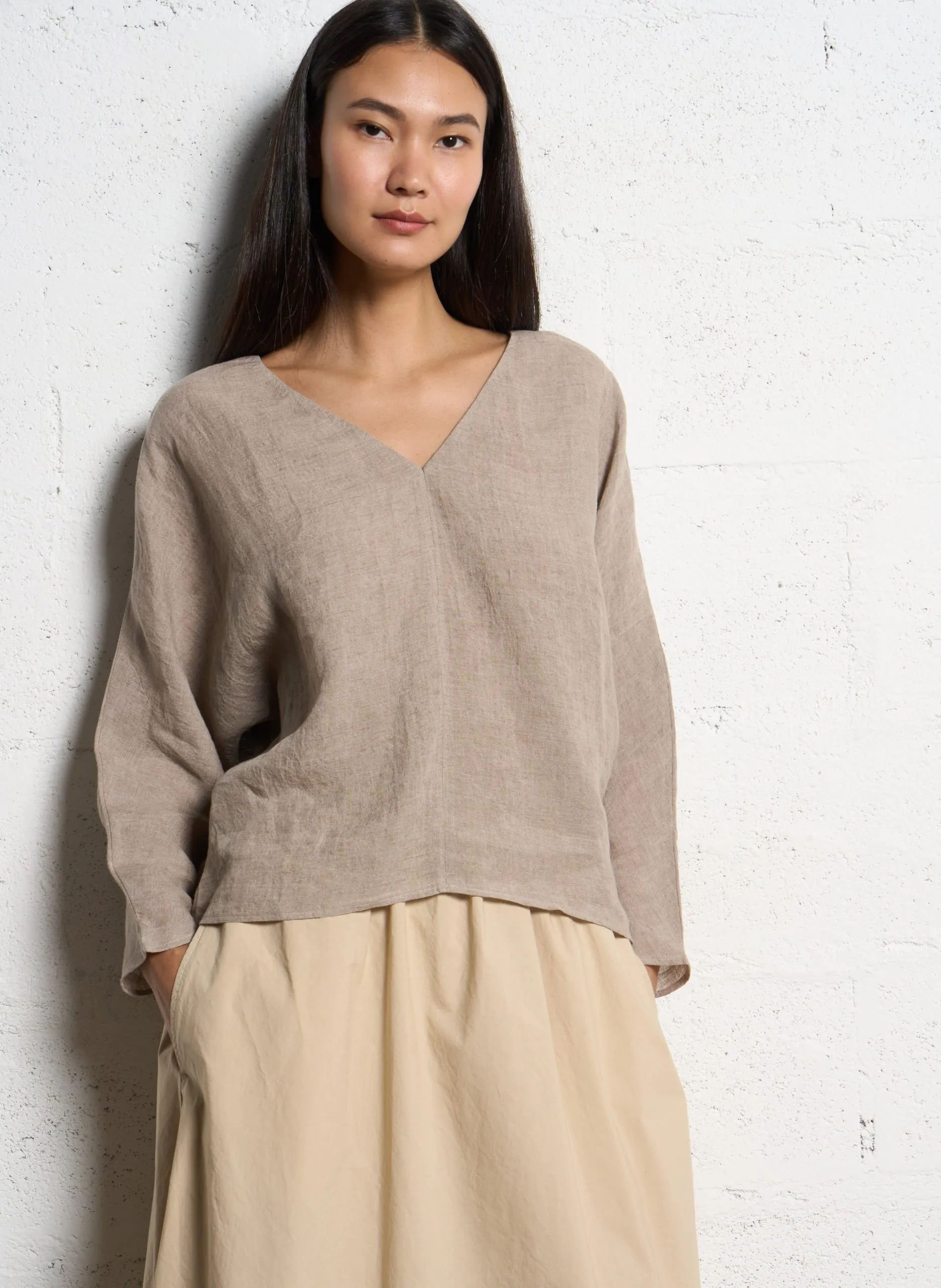 Top col v en lin Beige TEVA