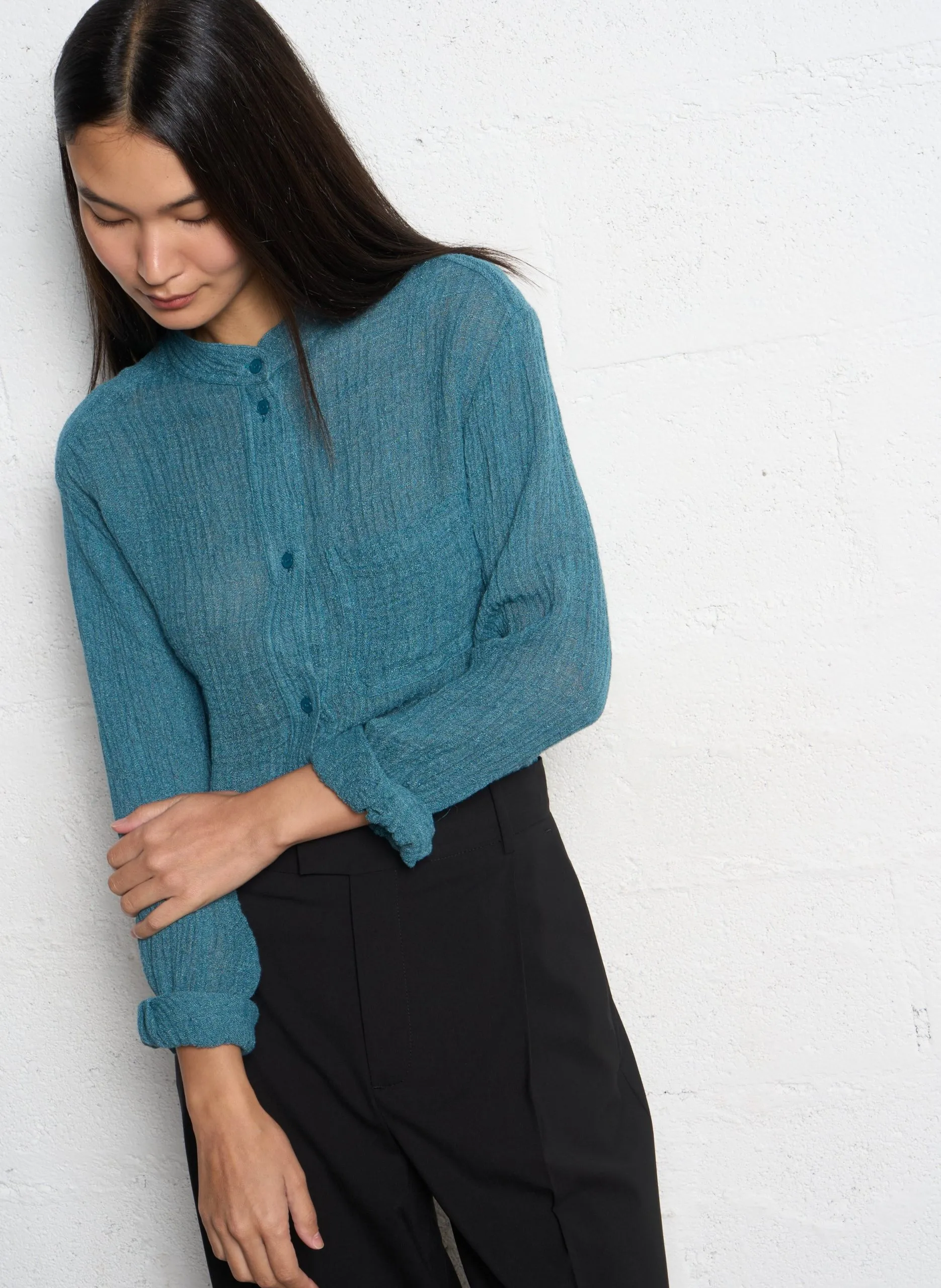 Chemise col classique en lin mélangé Vert MALGRATS