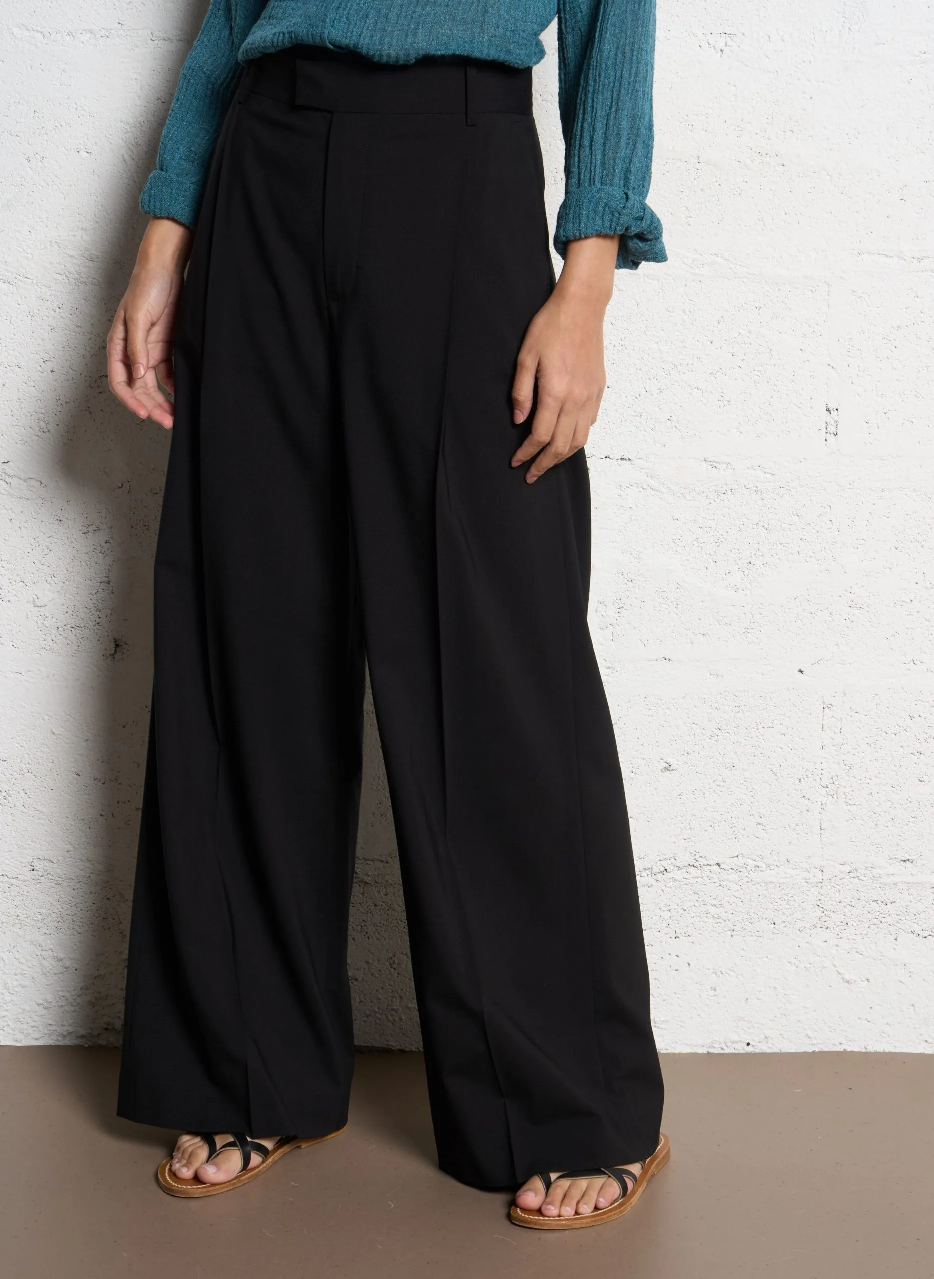 Pantalon taille haute large Noir RHONE