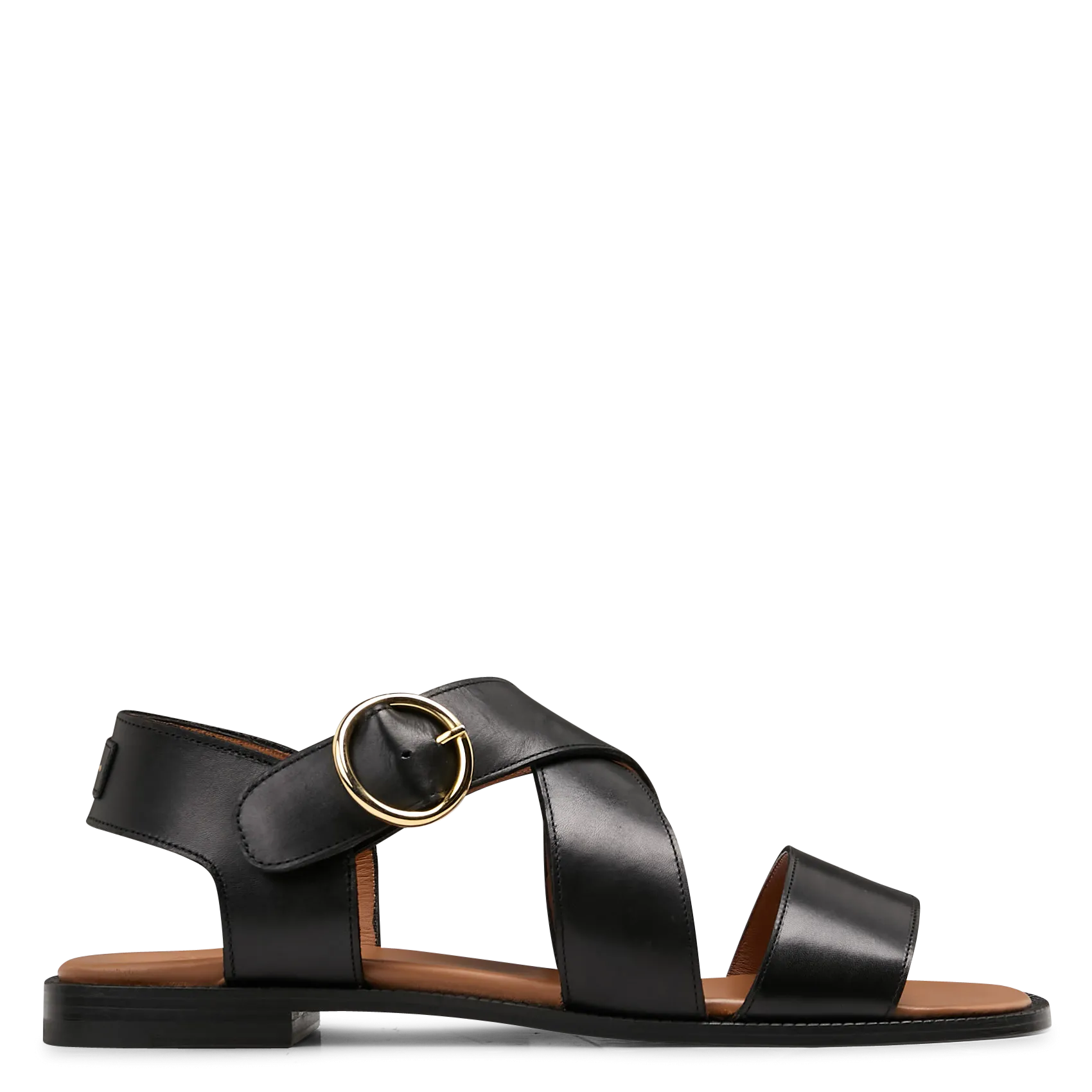 Sandales plates en cuir Noir ROME