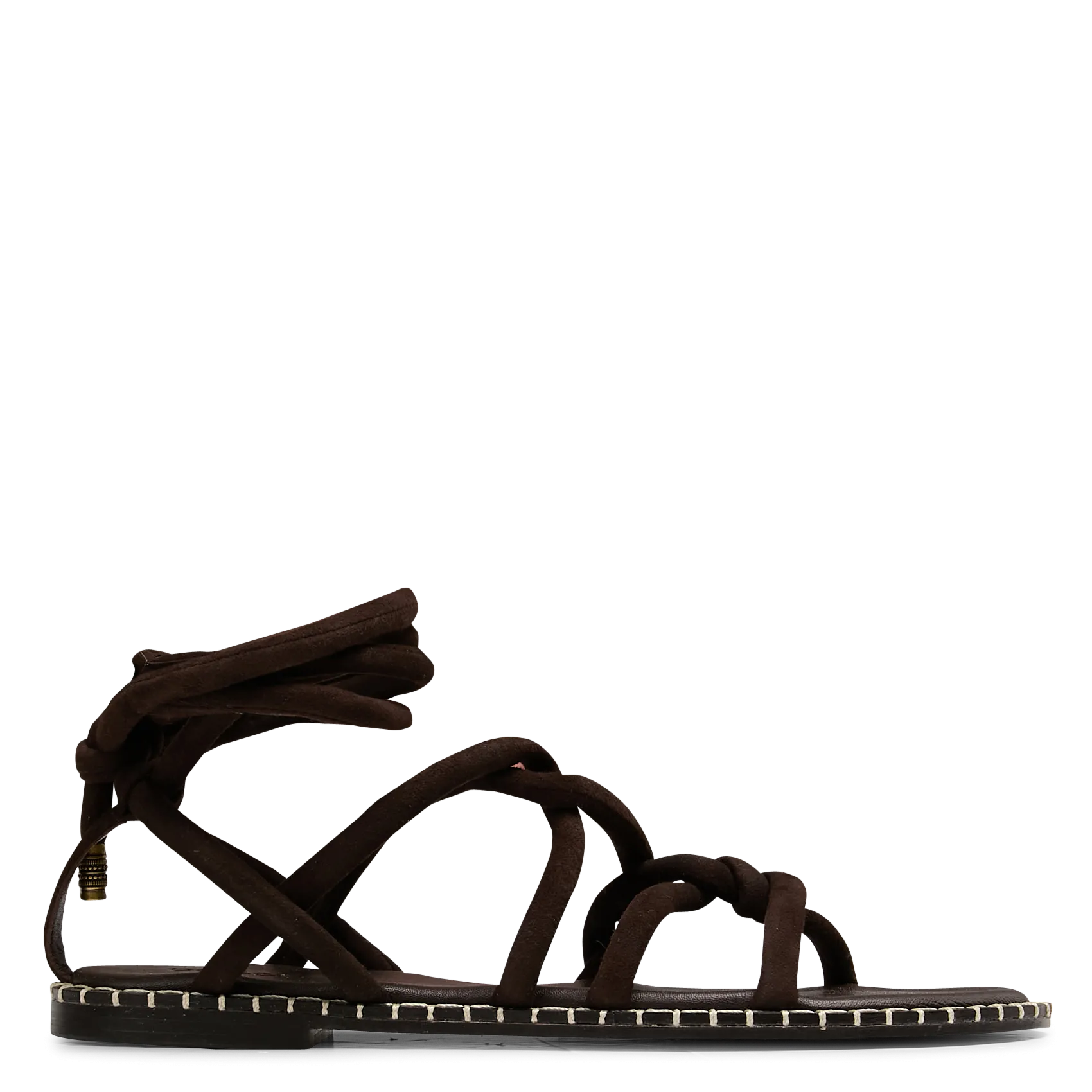 Sandales plates en cuir velours Marron CUBA