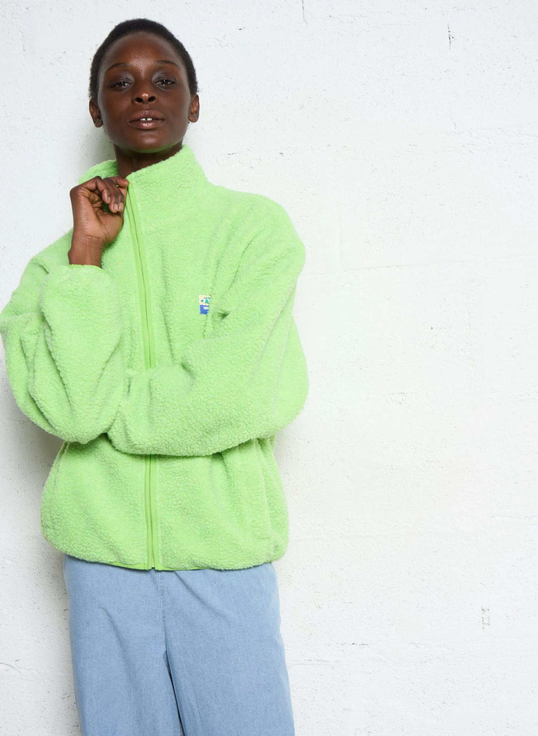 Veste ample zippée à col montant polaire Vert HOKTOWN