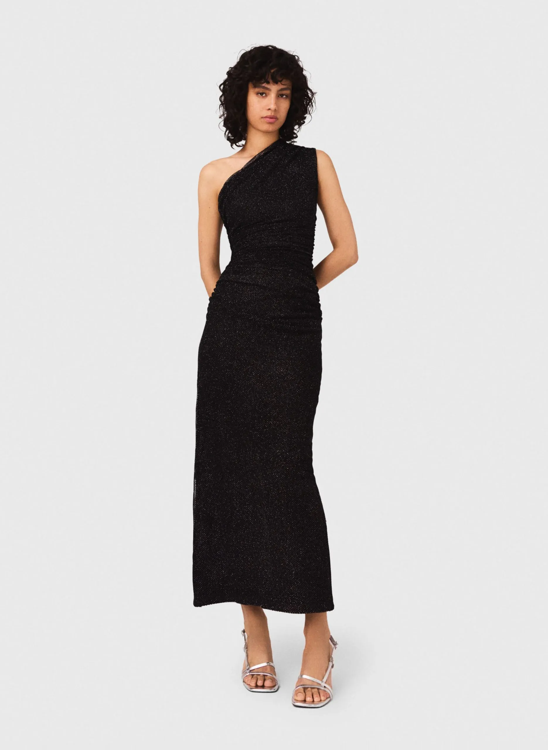 Robe midi asymétrique scintillante Noir