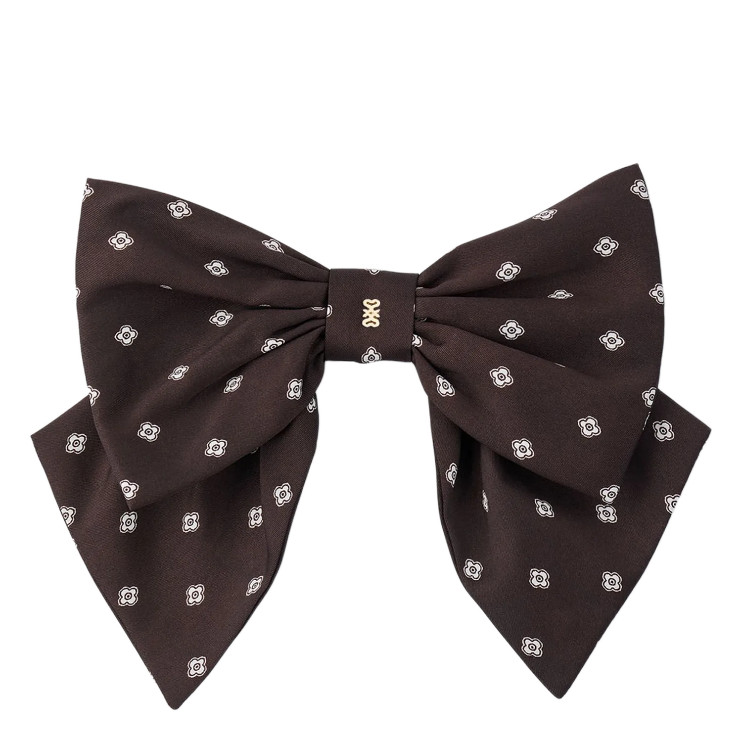 Barrette nœud satinée imprimée Marron
