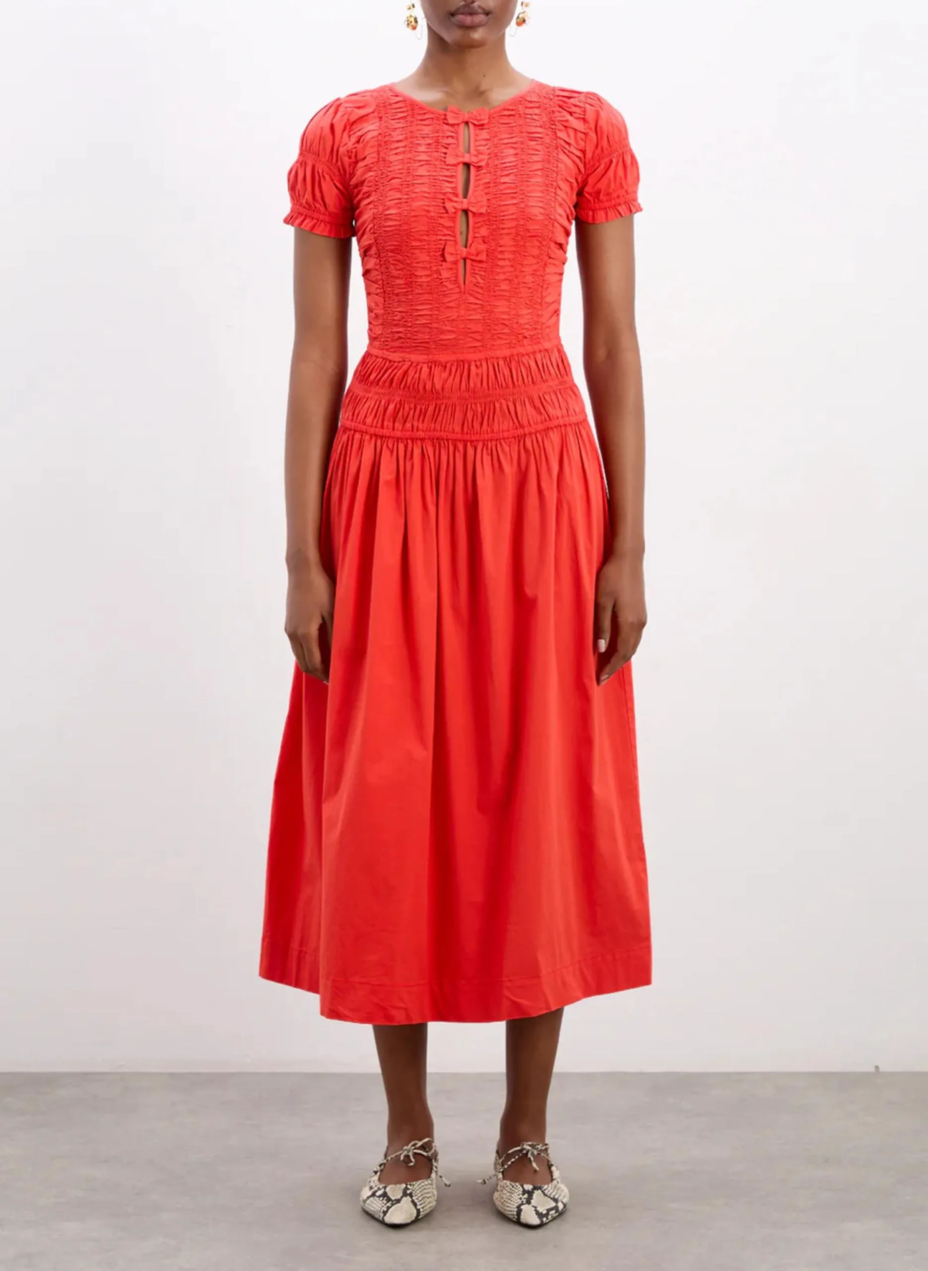 Robe midi en coton mélangé Marron SAFFY