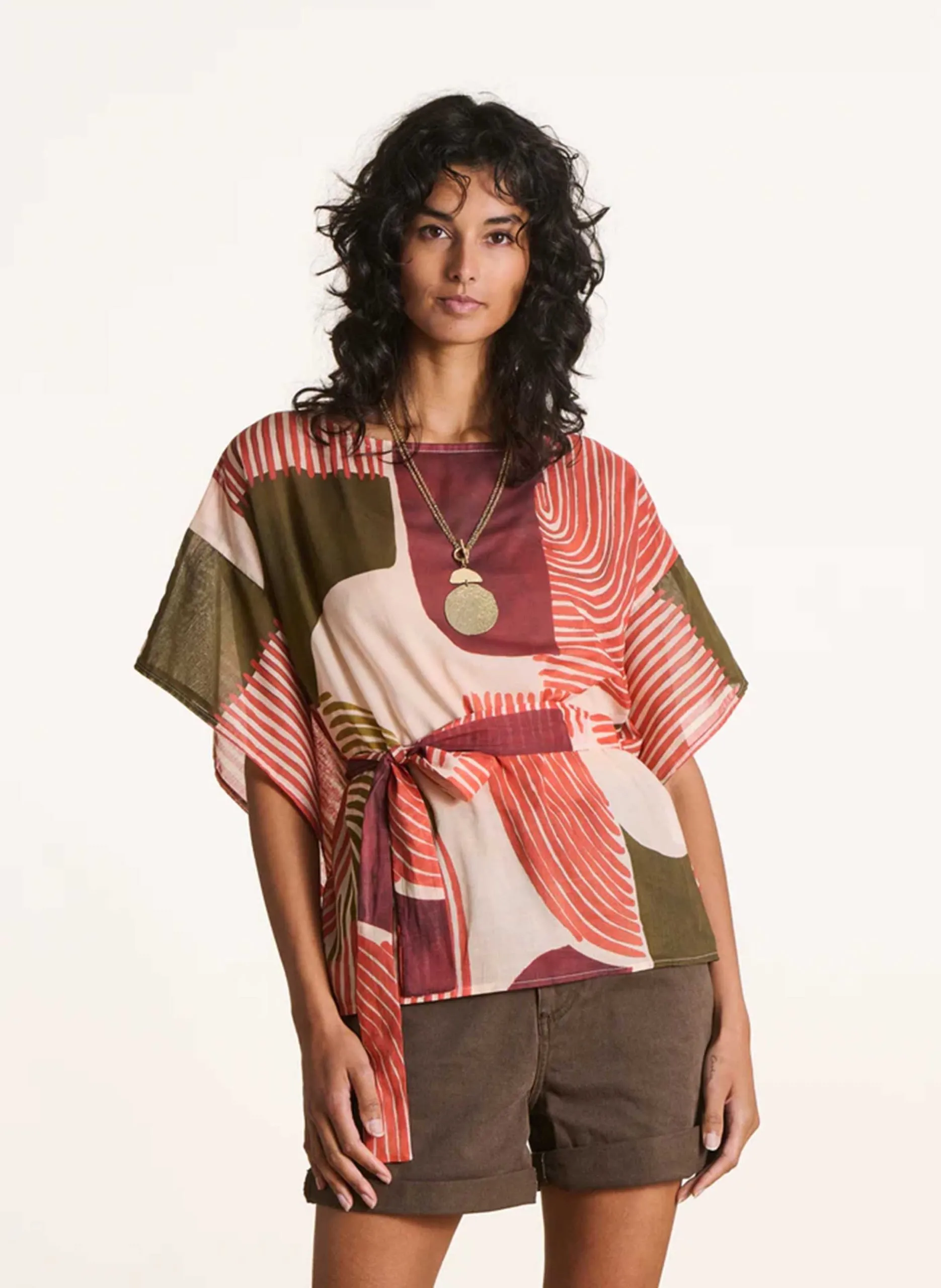 Top oversize en coton bio imprimé Multicolore