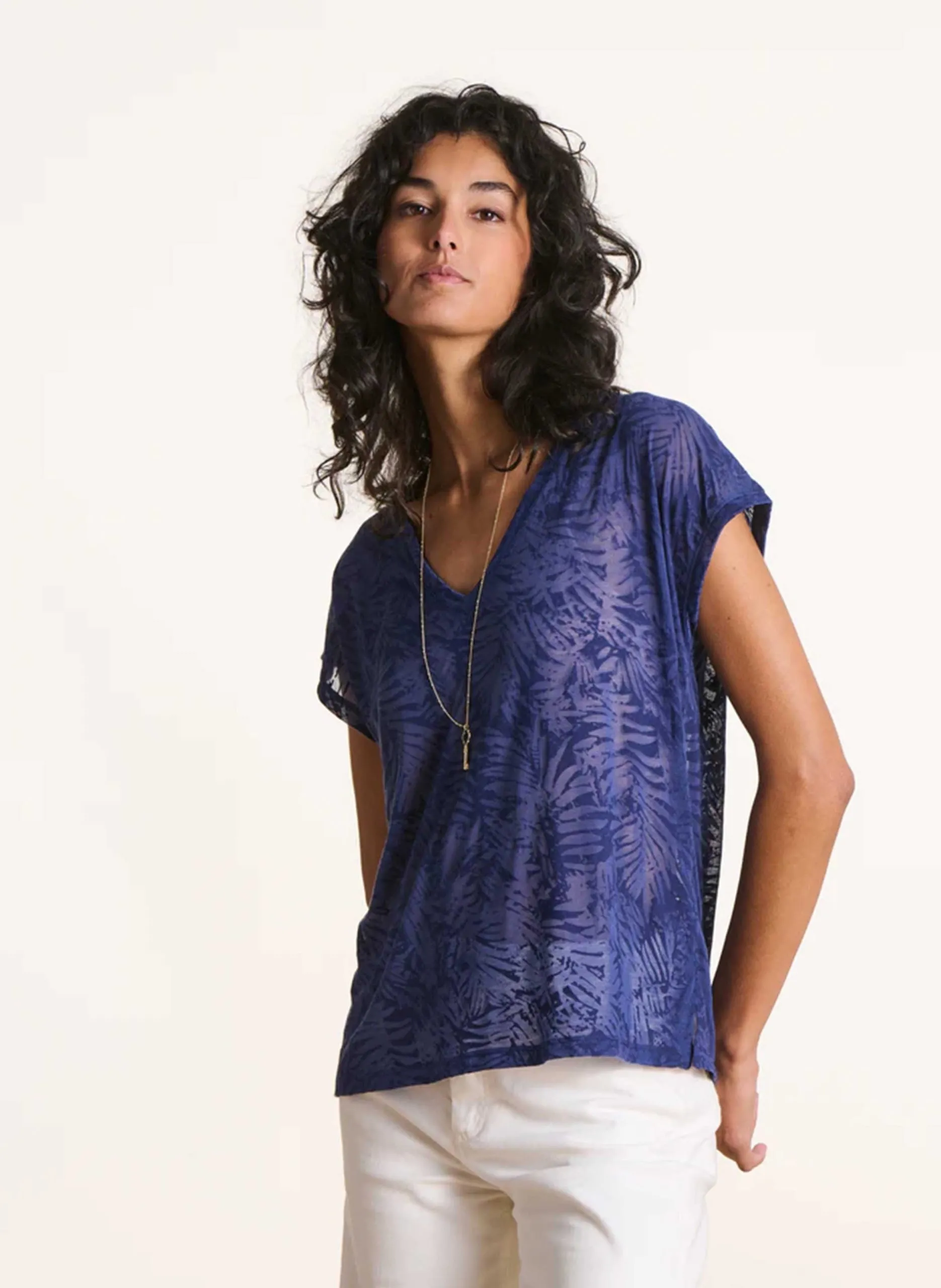 Tee-shirt oversize en coton mélangé Bleu