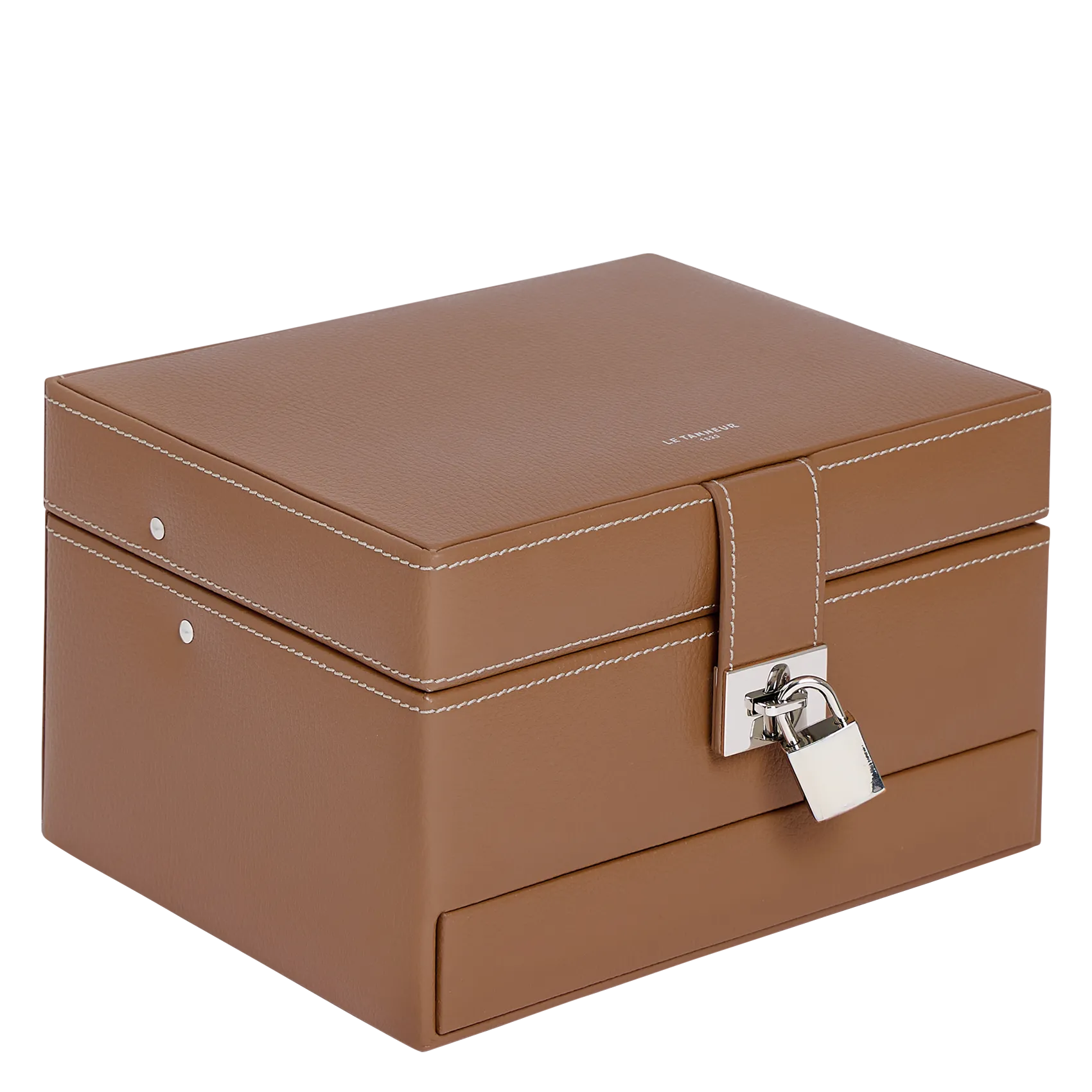Boîte à bijoux moyen format en cuir Beige