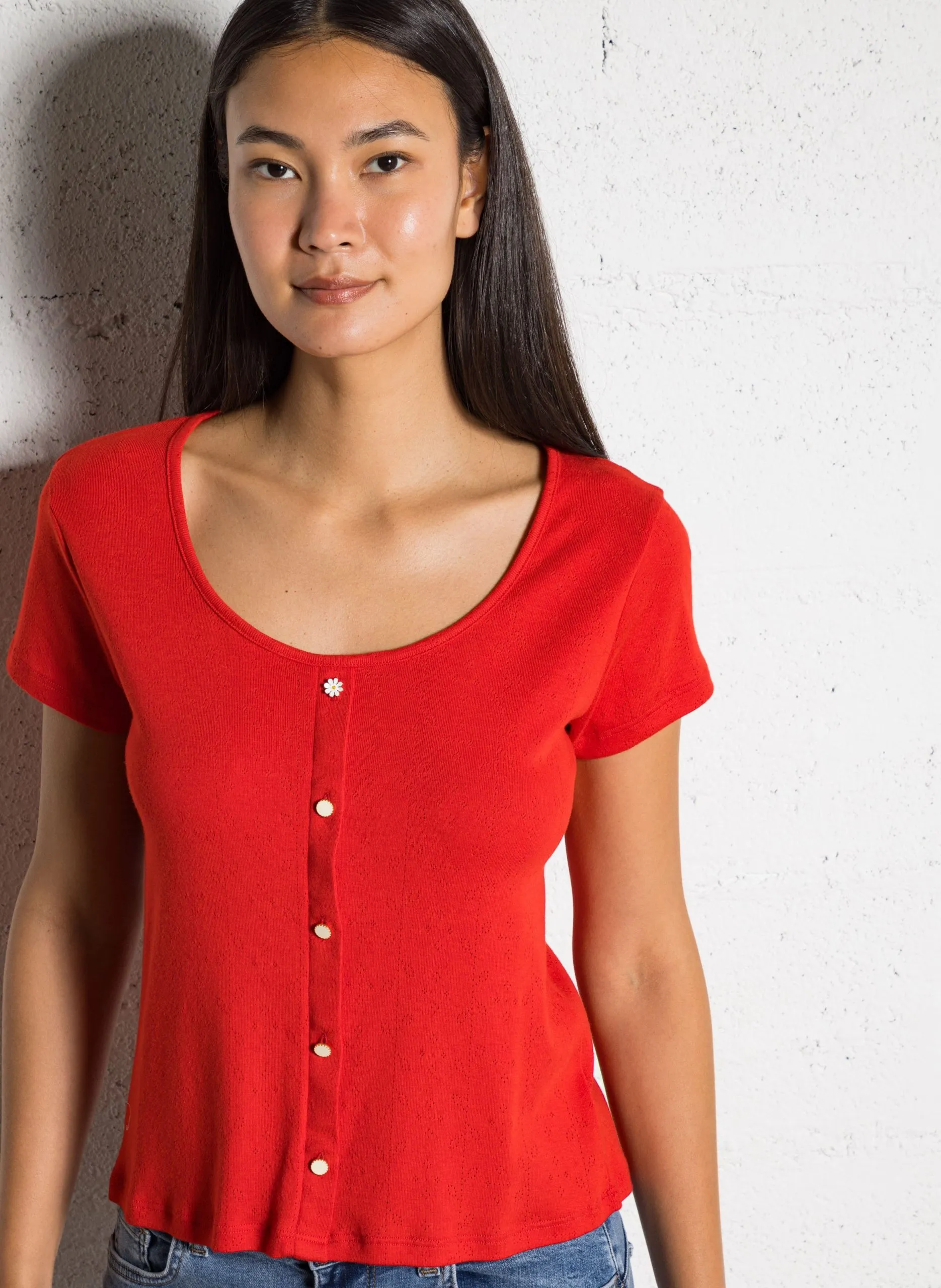 Tee-shirt droit en coton mélangé Rouge