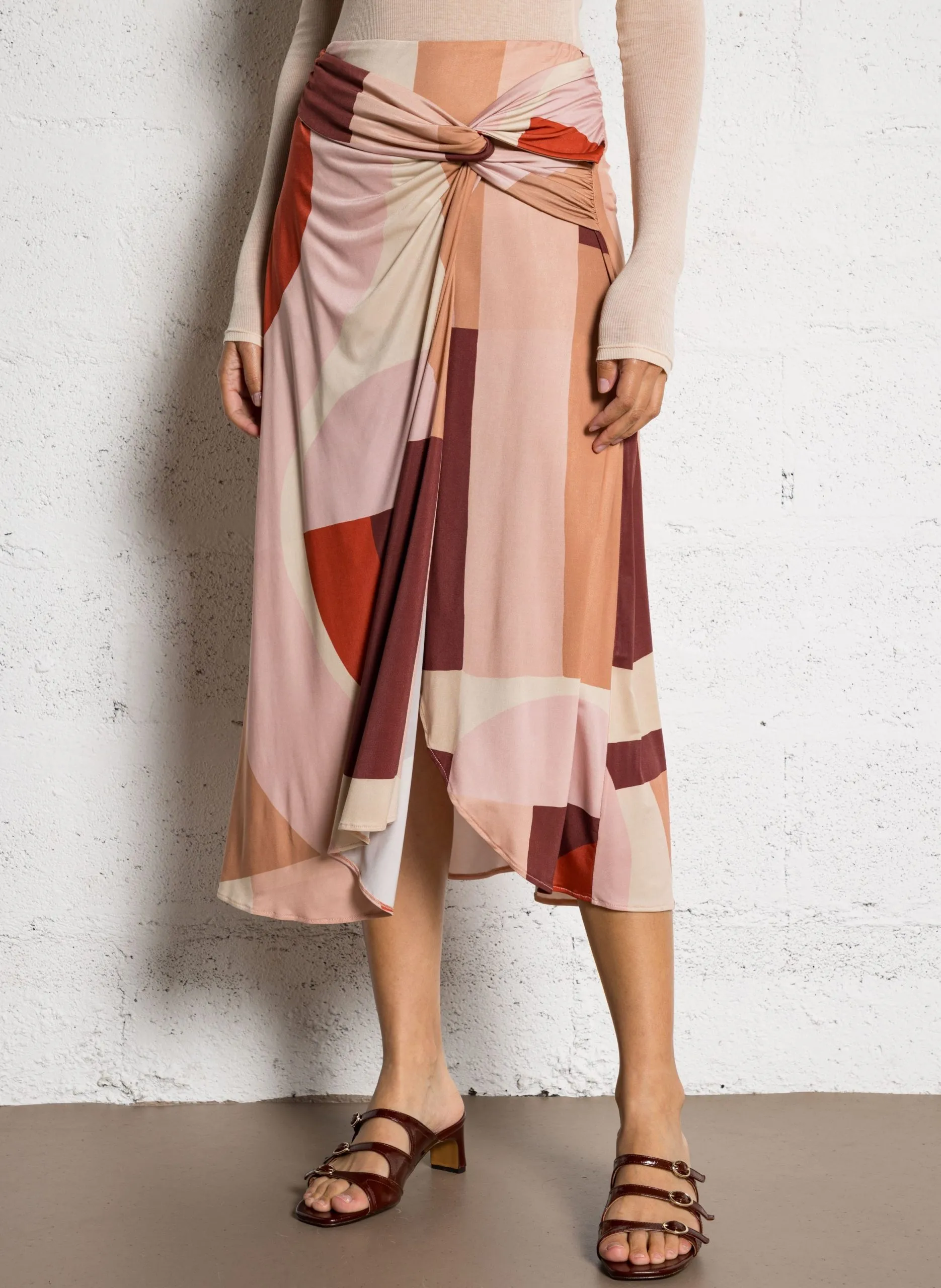 Jupe midi imprimée Rose MELY