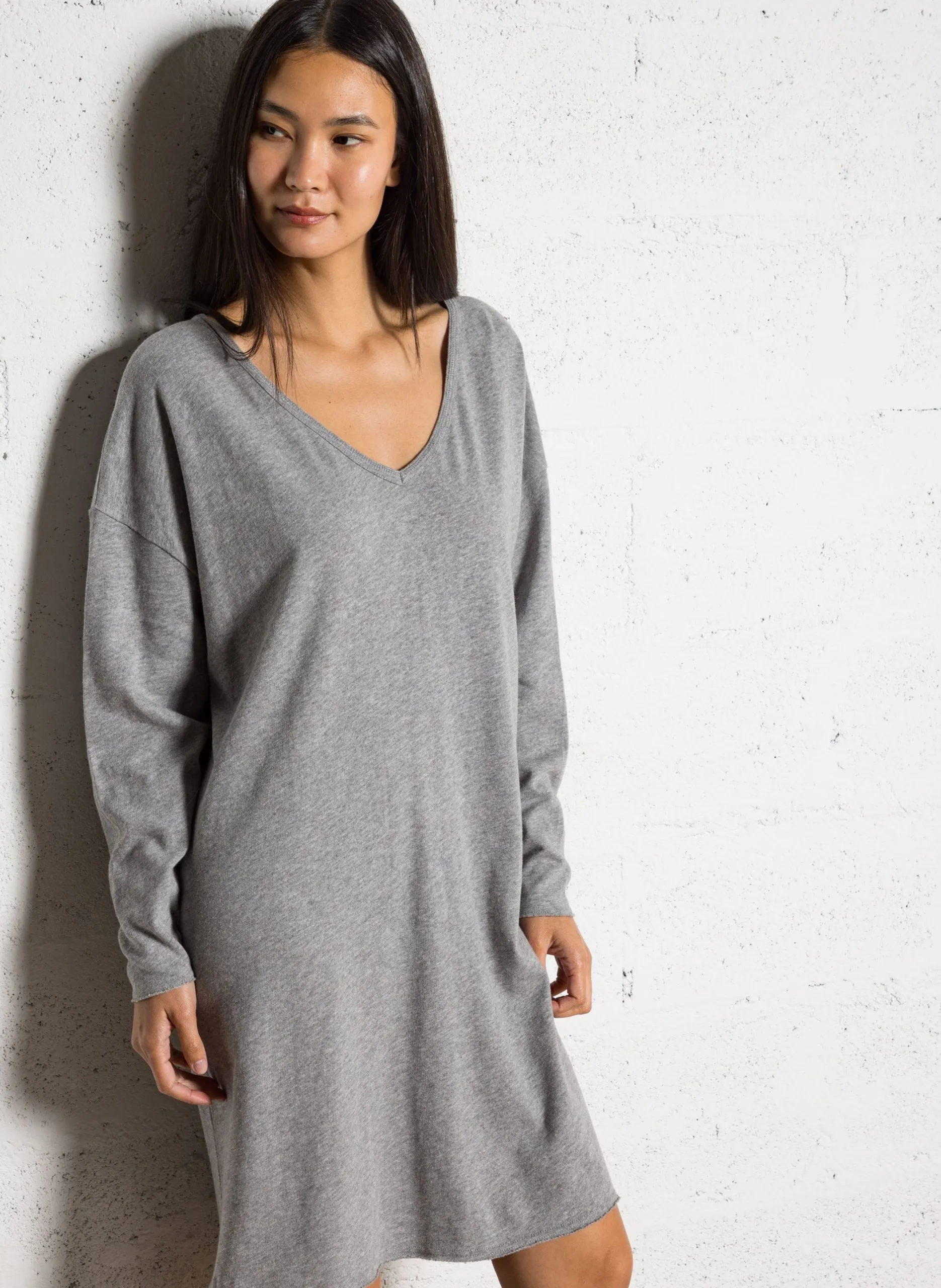 Robe courte col V en coton Gris SONOMA