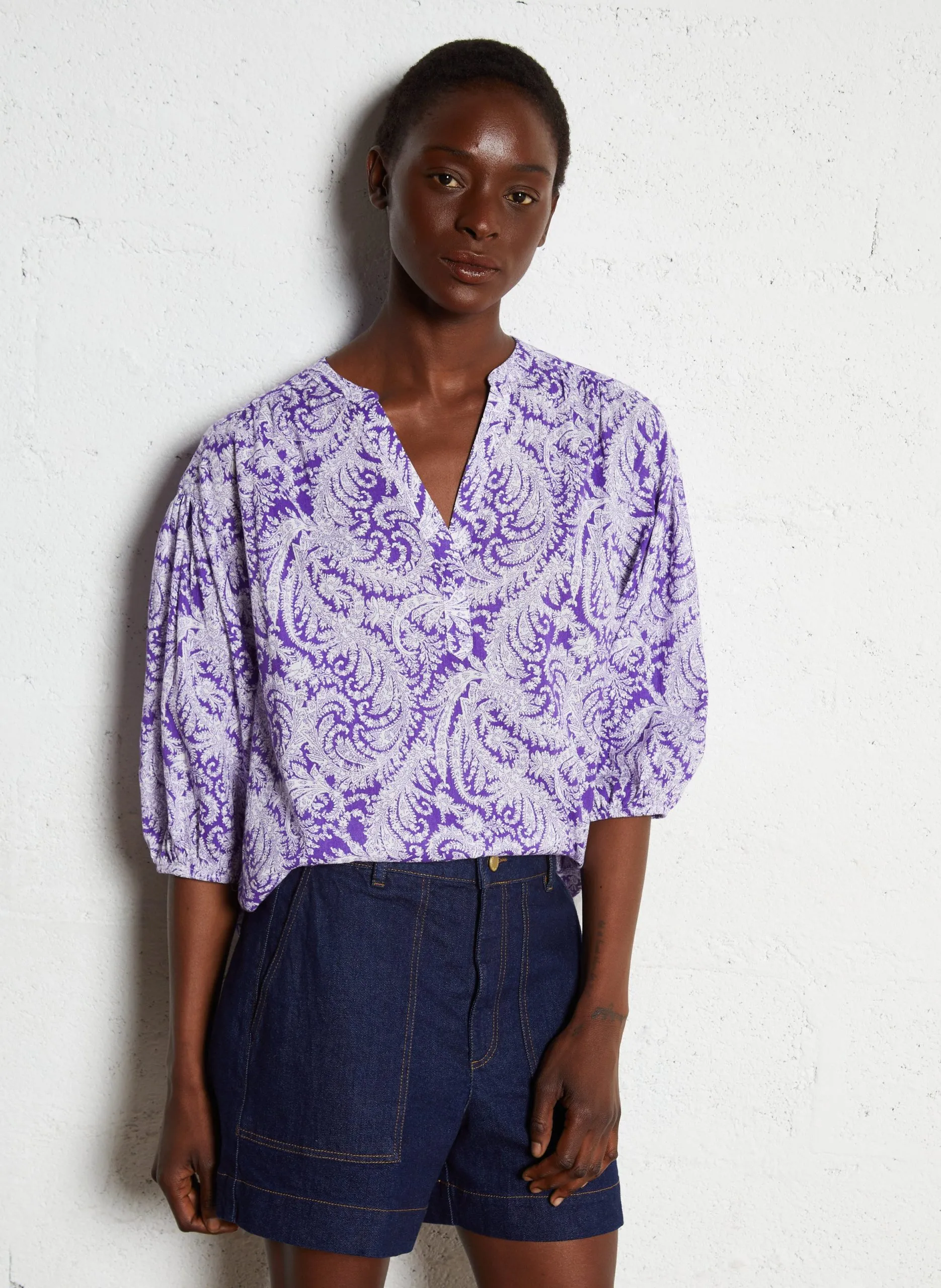 Top col tunisien imprimé Violet PAULO