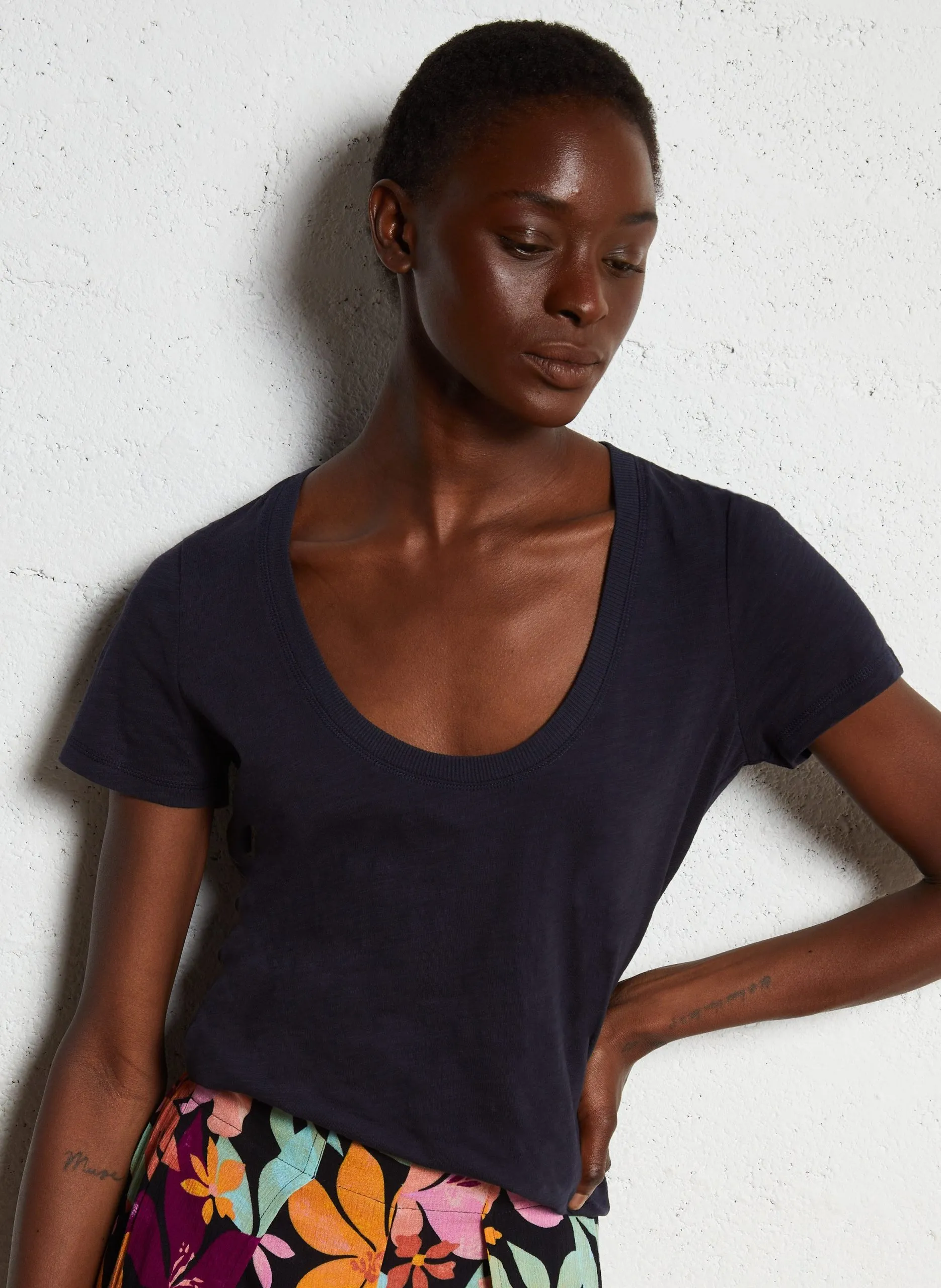 Tee-shirt manches courtes en coton flammé Bleu TYA