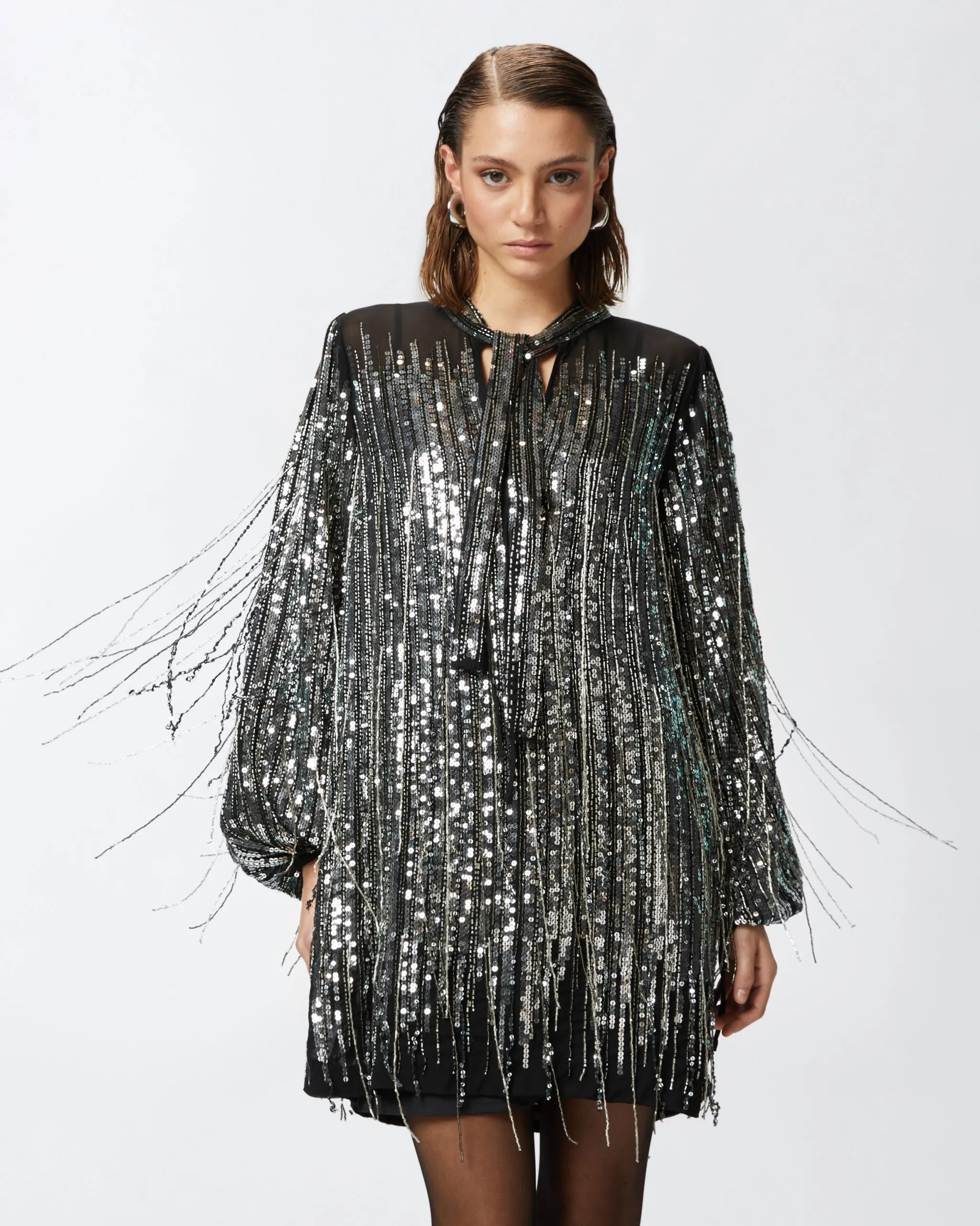 Robe courte à franges et à paillettes Multicolore