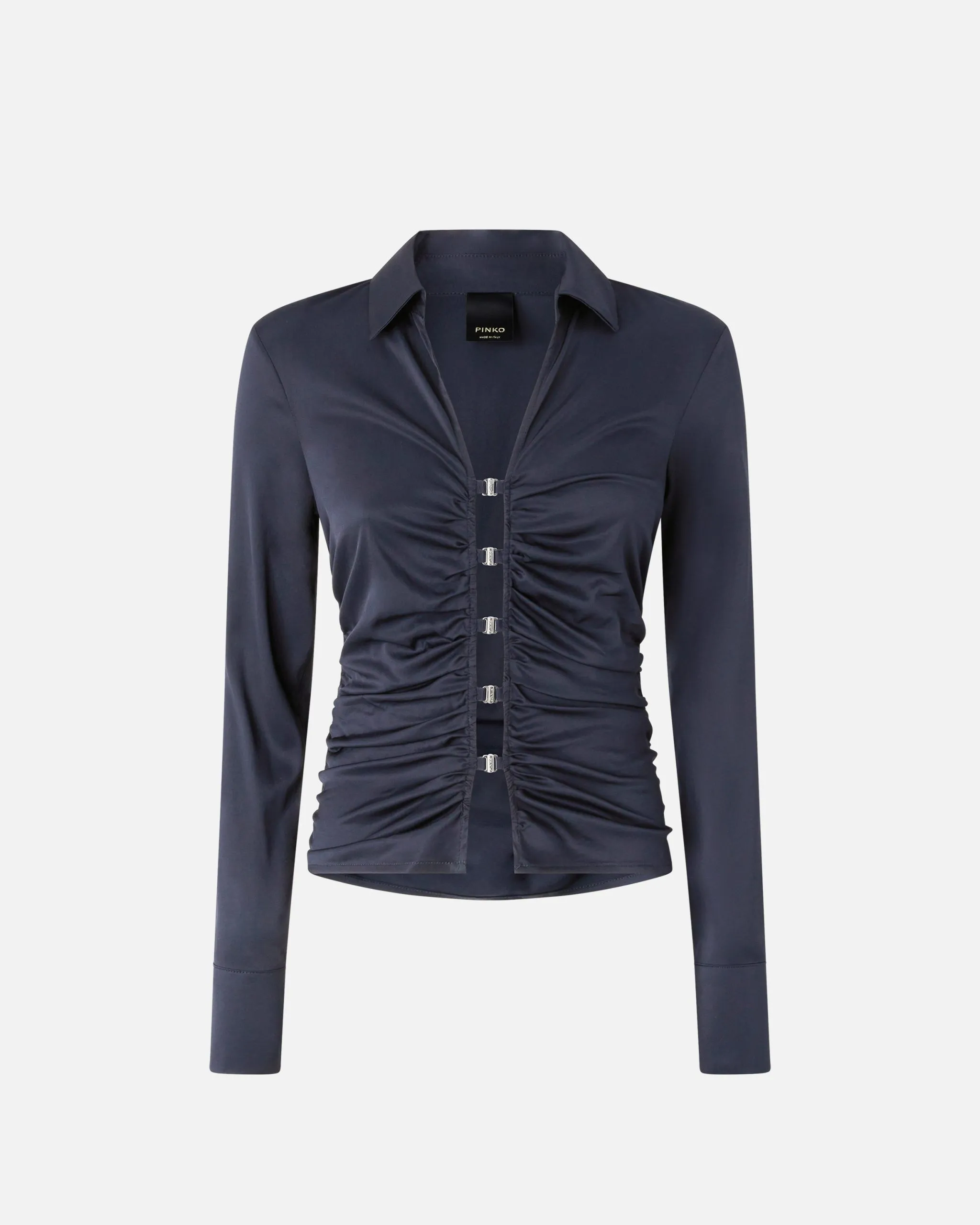 Chemisier brillant à fronces avec découpe au dos Bleu