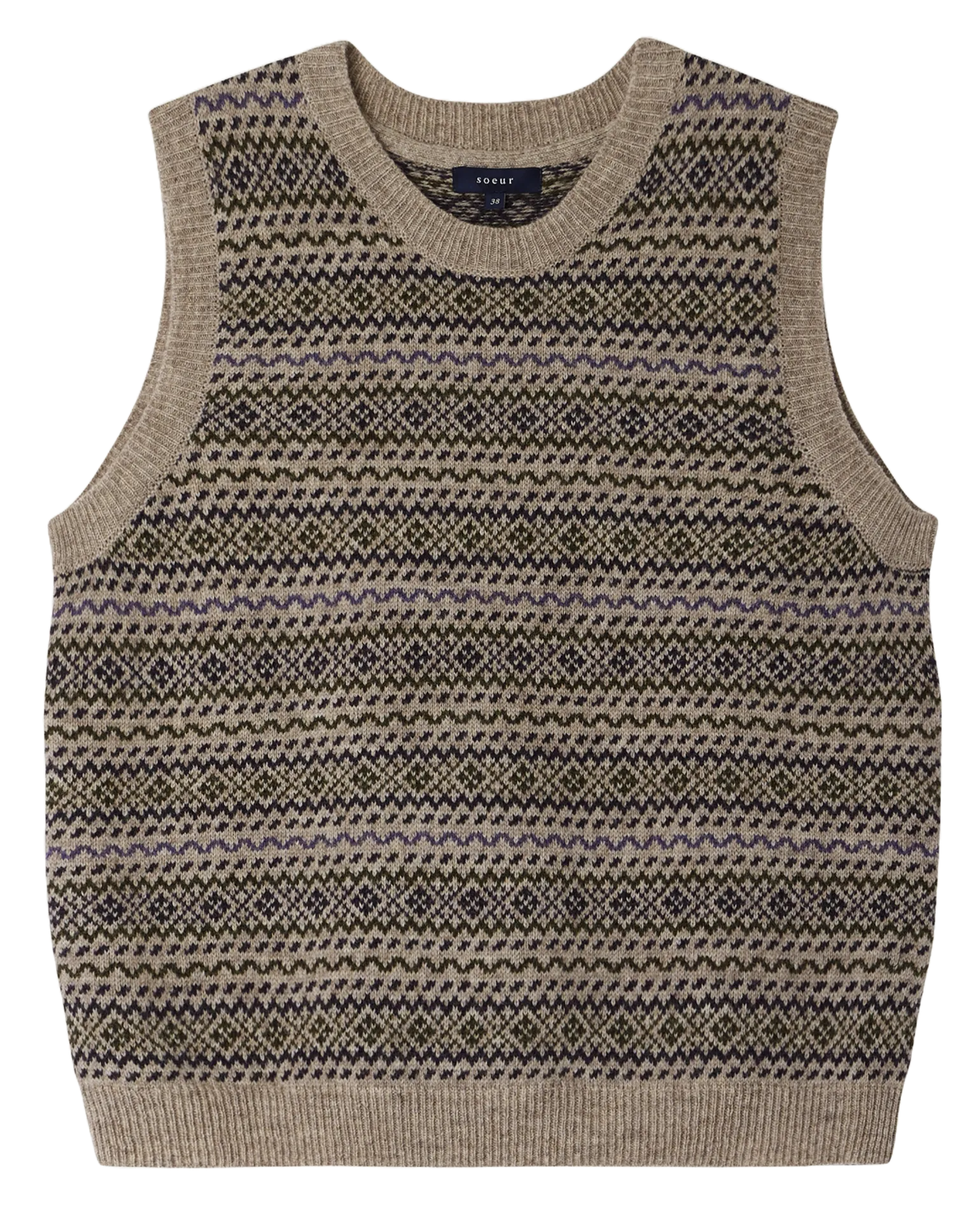 Pull sans manches col rond jacquard en laine mérinos Multicolore FIESTA