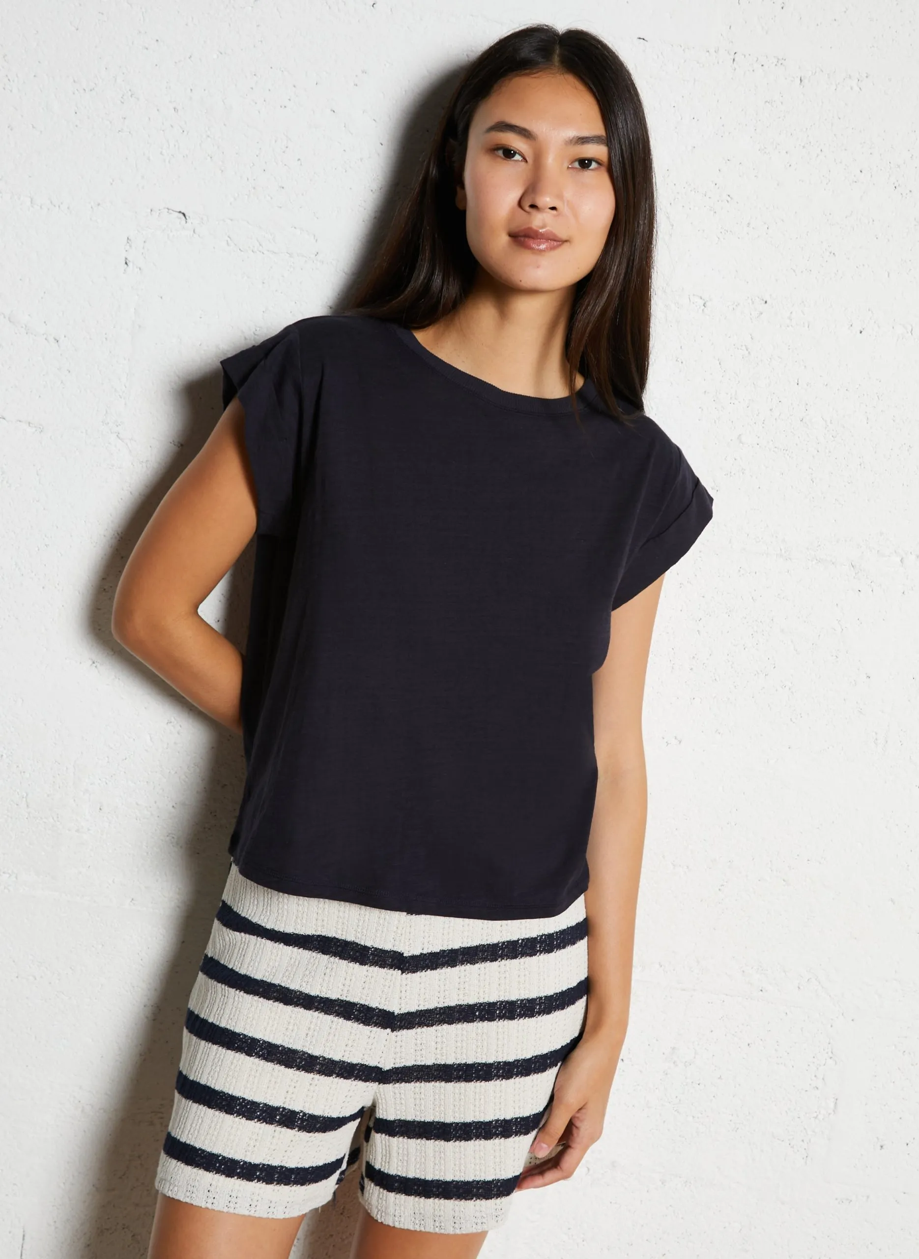 Tee-shirt droit en coton Bleu TYLER