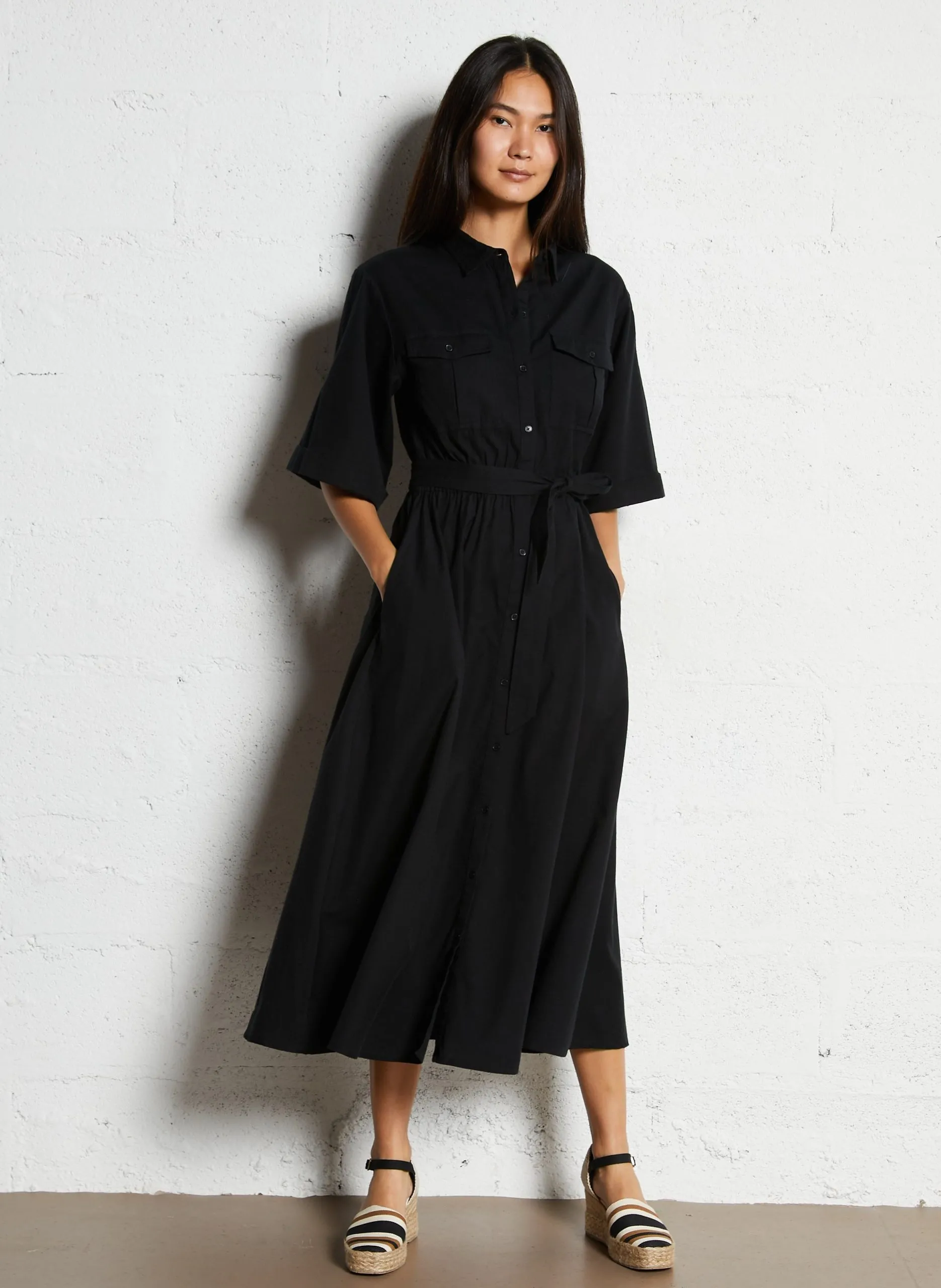 Robe longue en coton Noir LEA