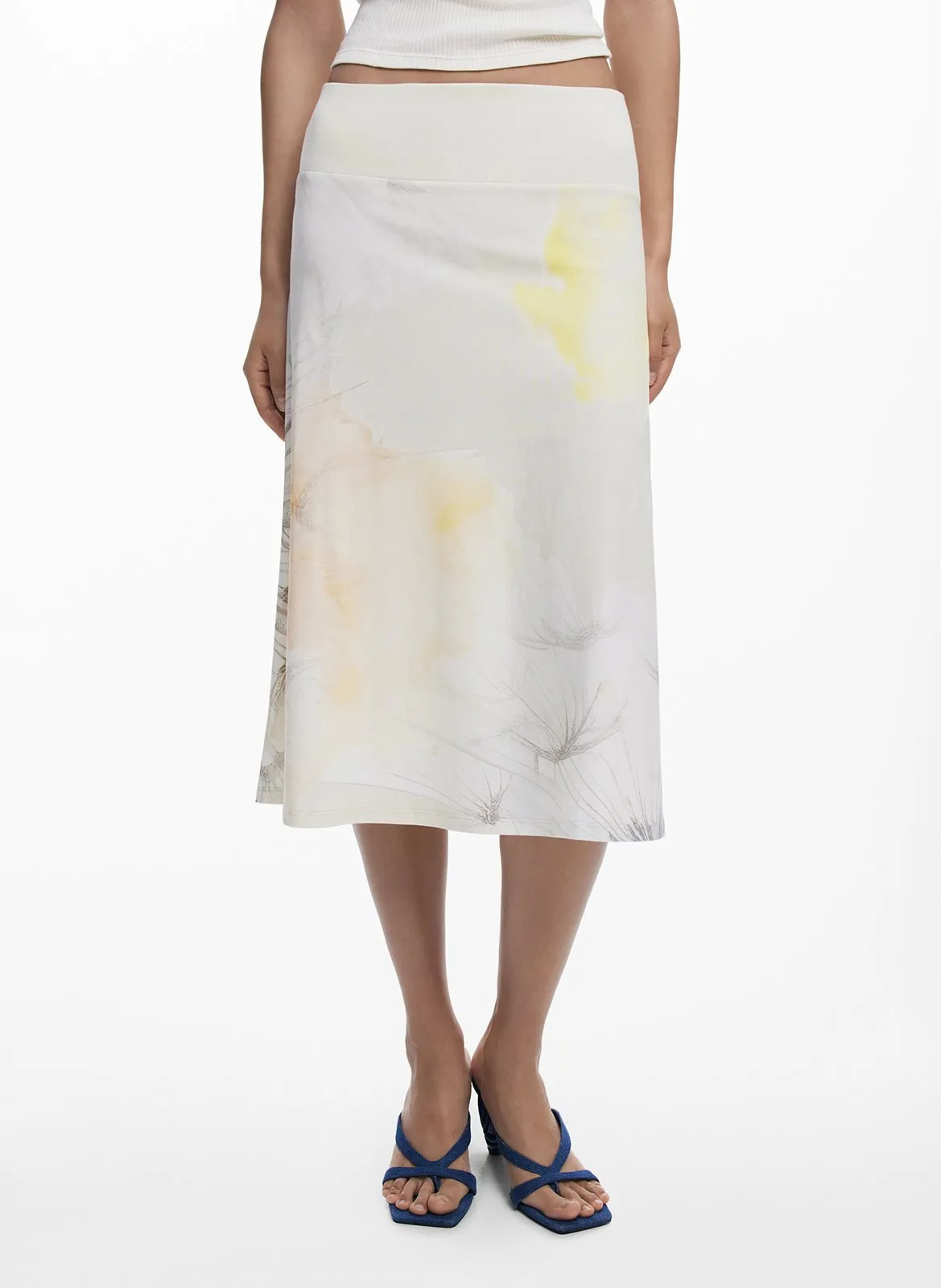 Jupe midi imprimée en coton mélangé Noir