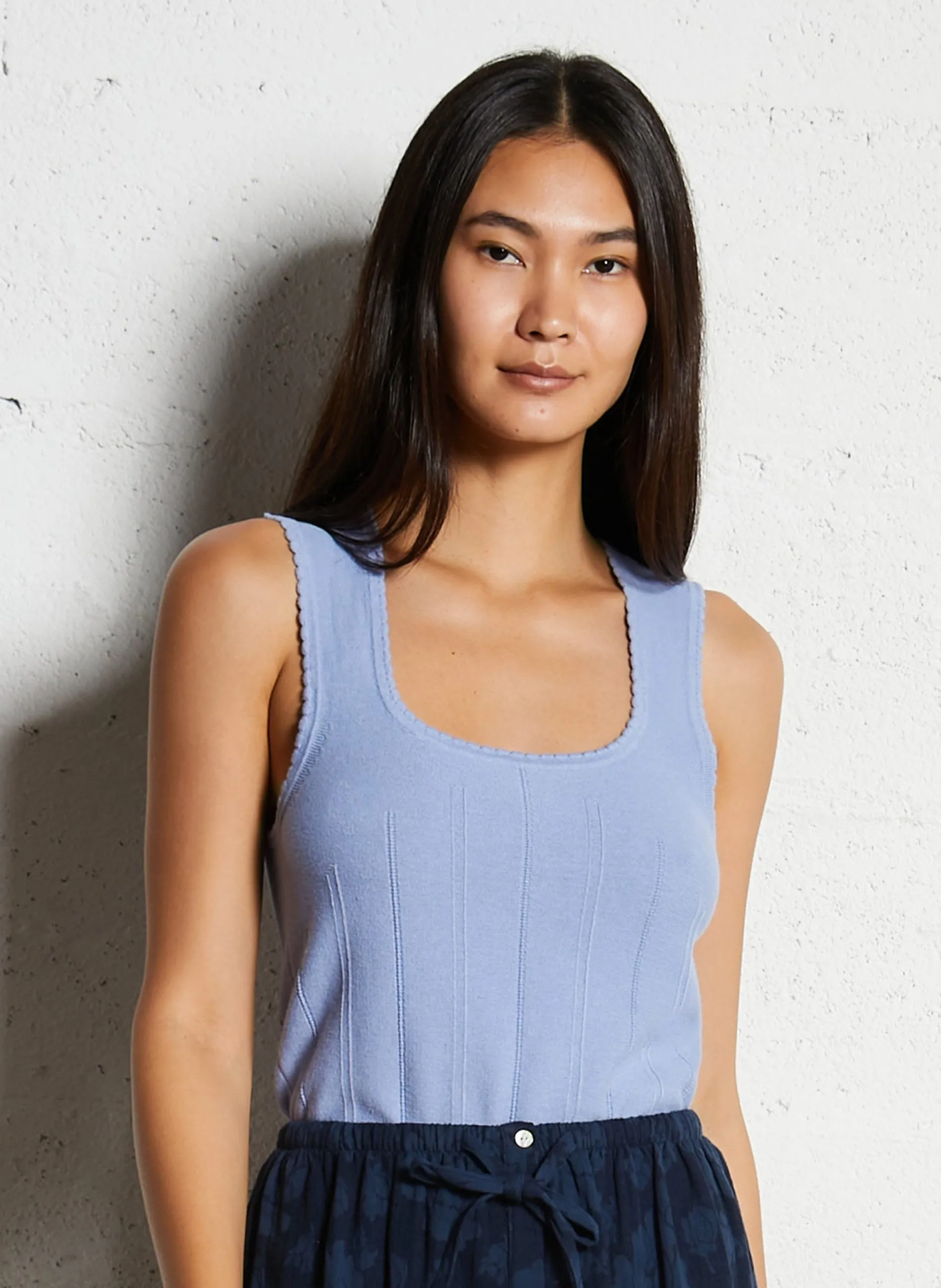 Débardeur col carré en maille Bleu YVONNE