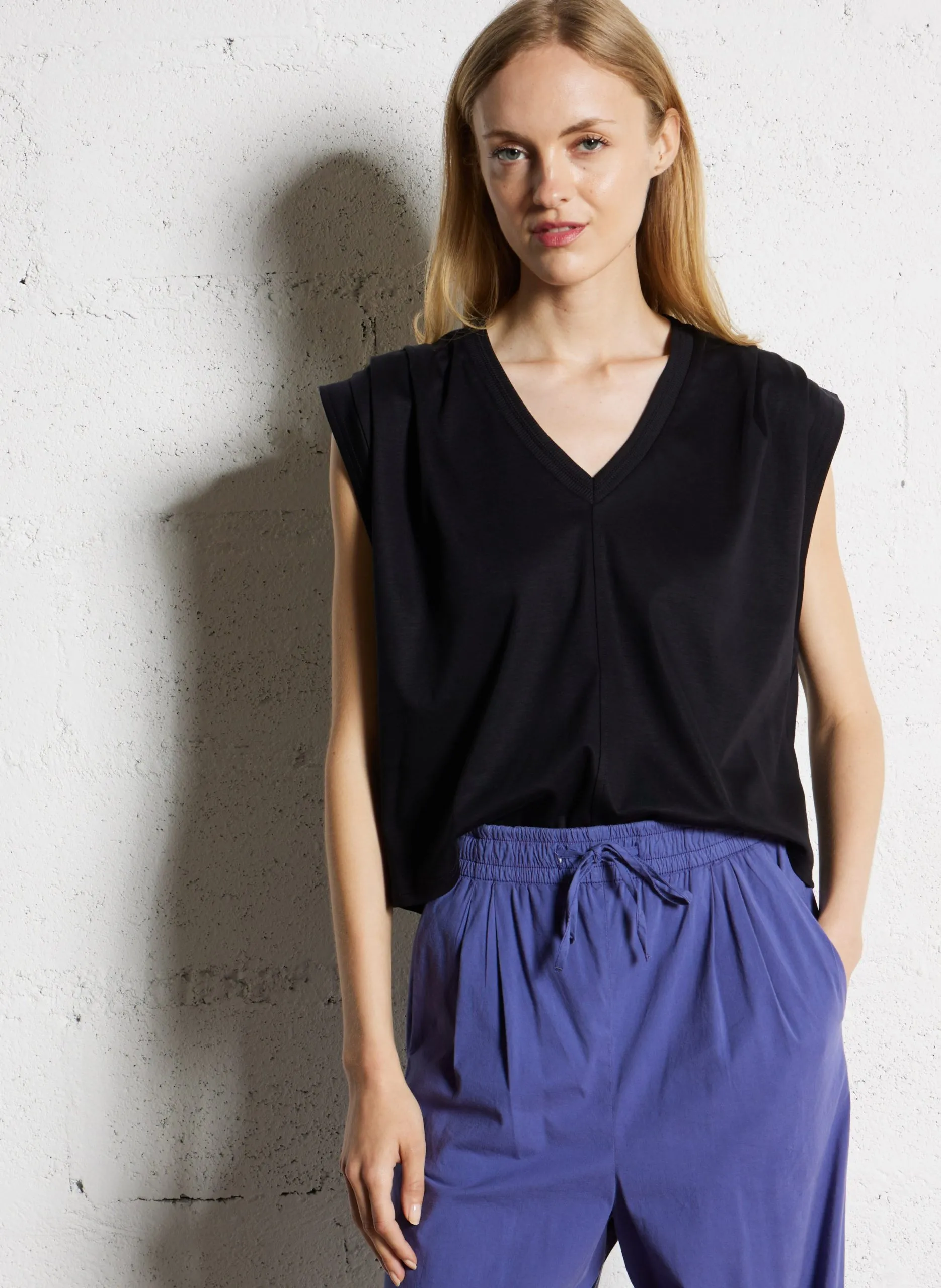 Tee-shirt oversize col V Bleu TANIS