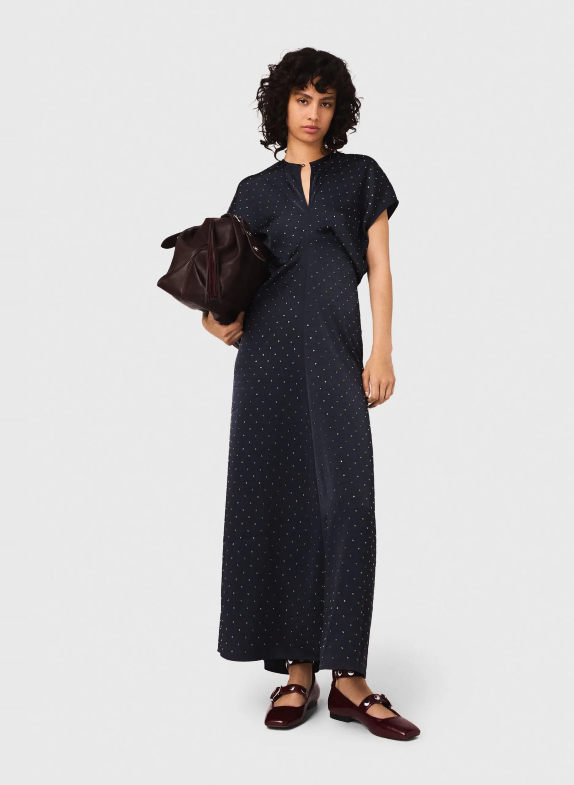 Robe longue col v à oeillets Bleu