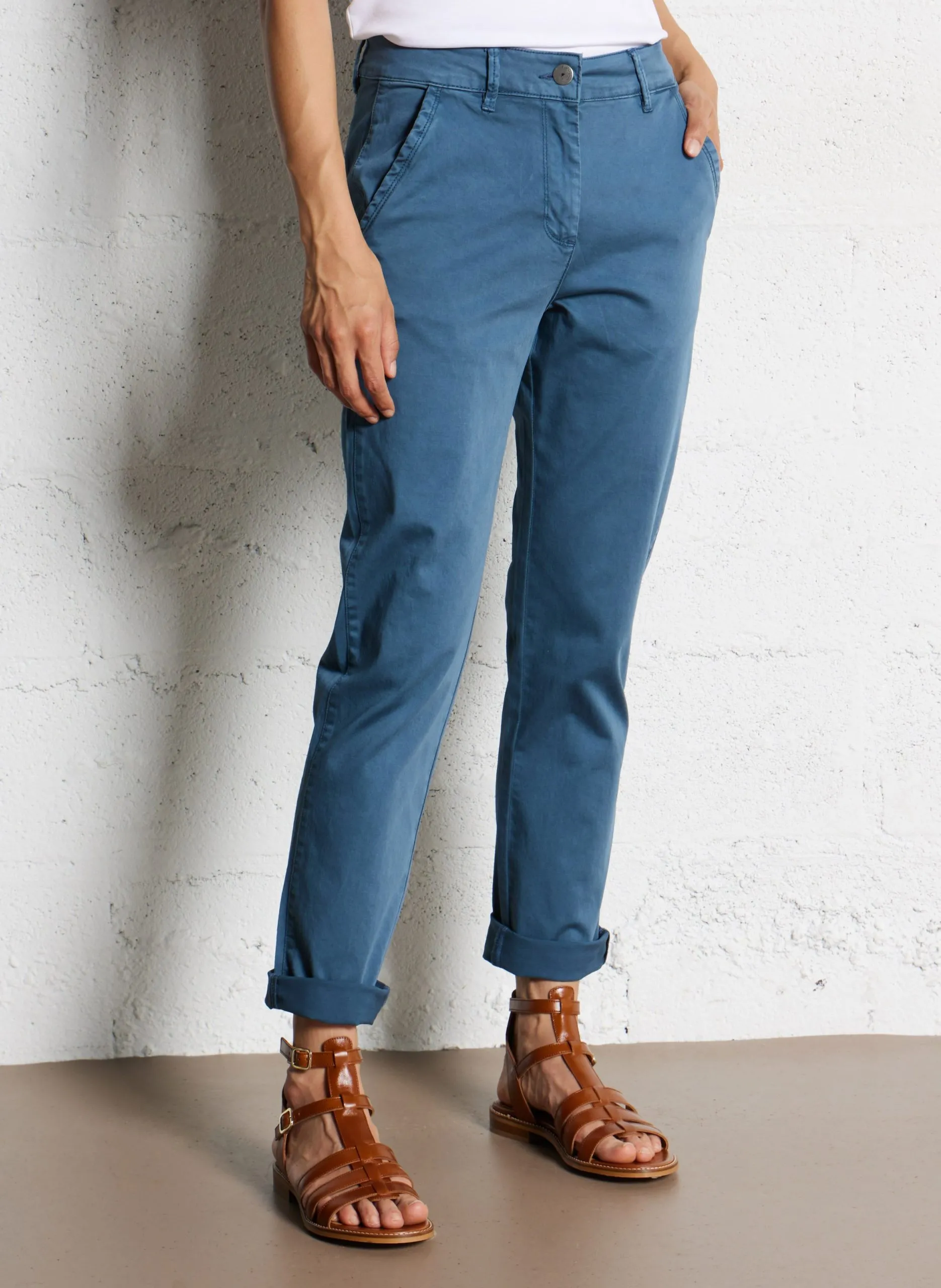 Pantalon droit en coton mélangé Bleu PAKUMI
