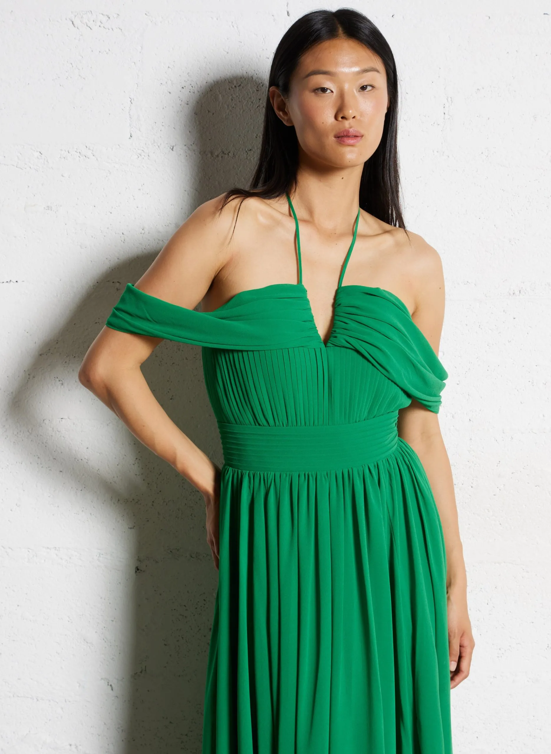 Robe longue col bardot Vert