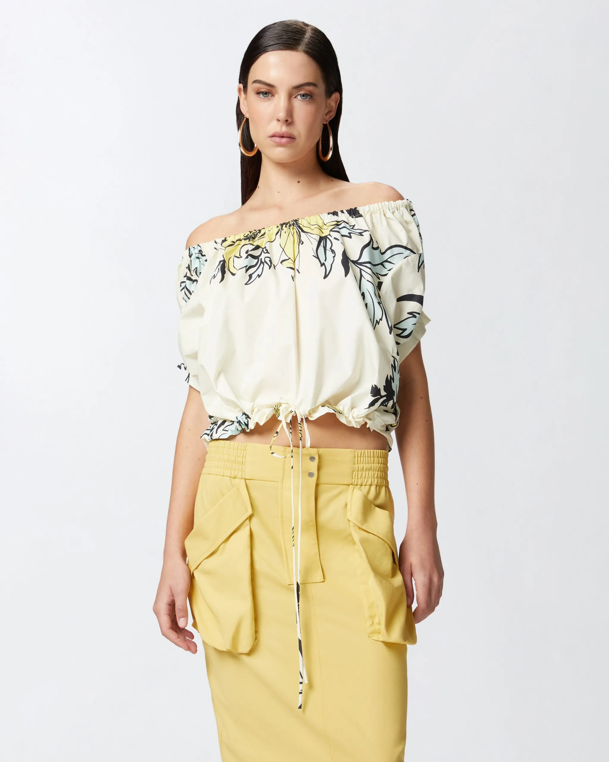 Blouse en coton à fleurs et épaules dénudées Multicolore