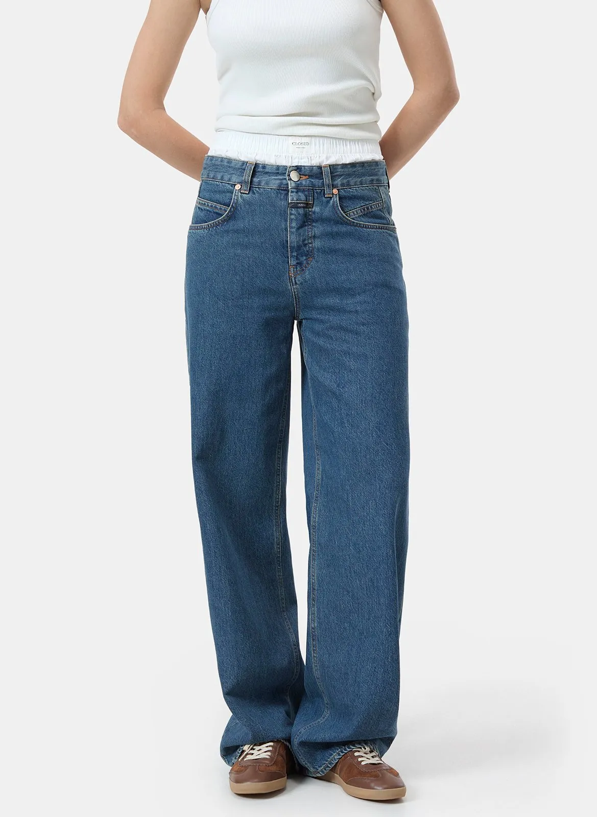 Jean large taille haute à poche imprimée Bleu NIKKA