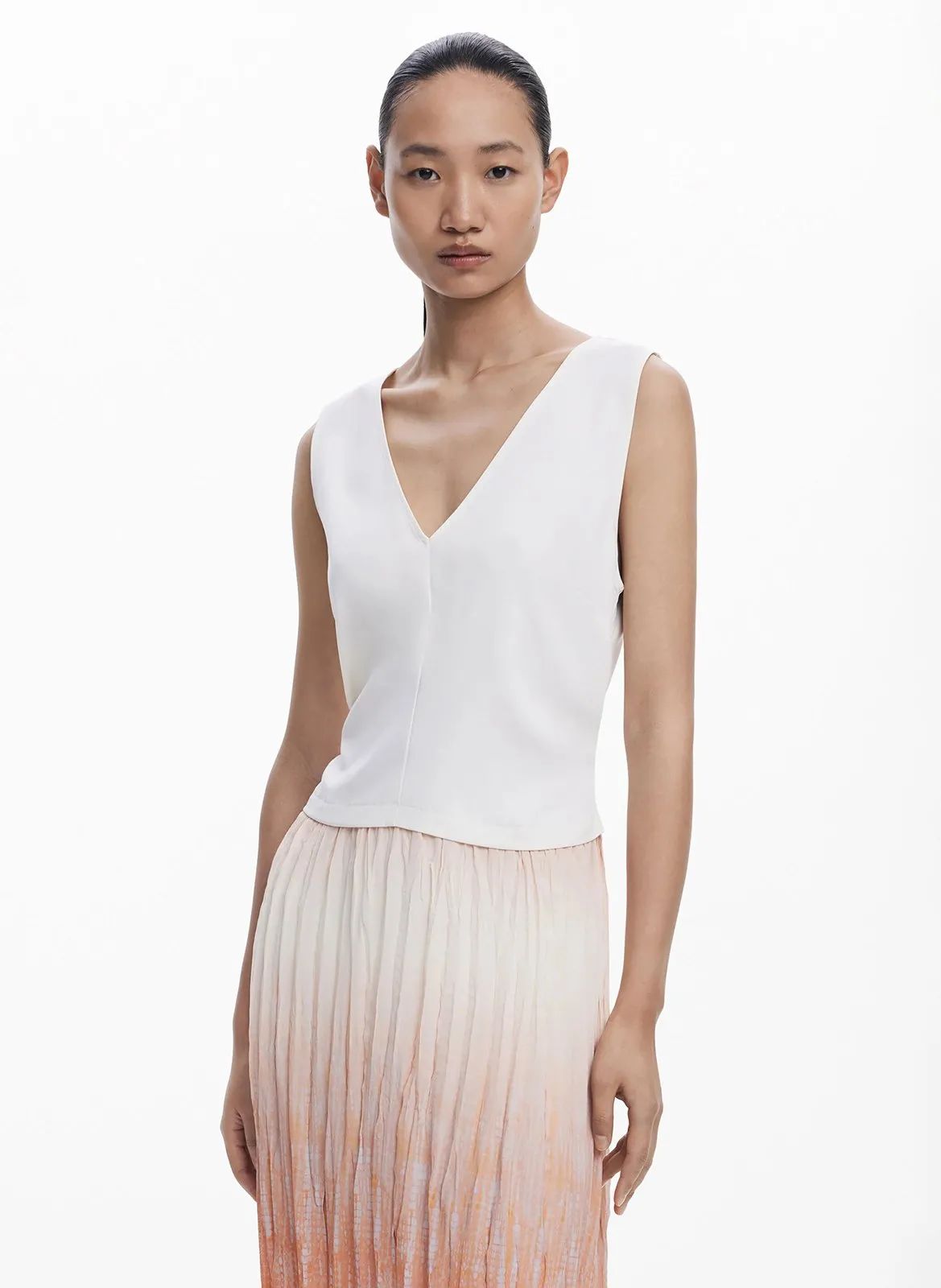 Robe midi col V Orange