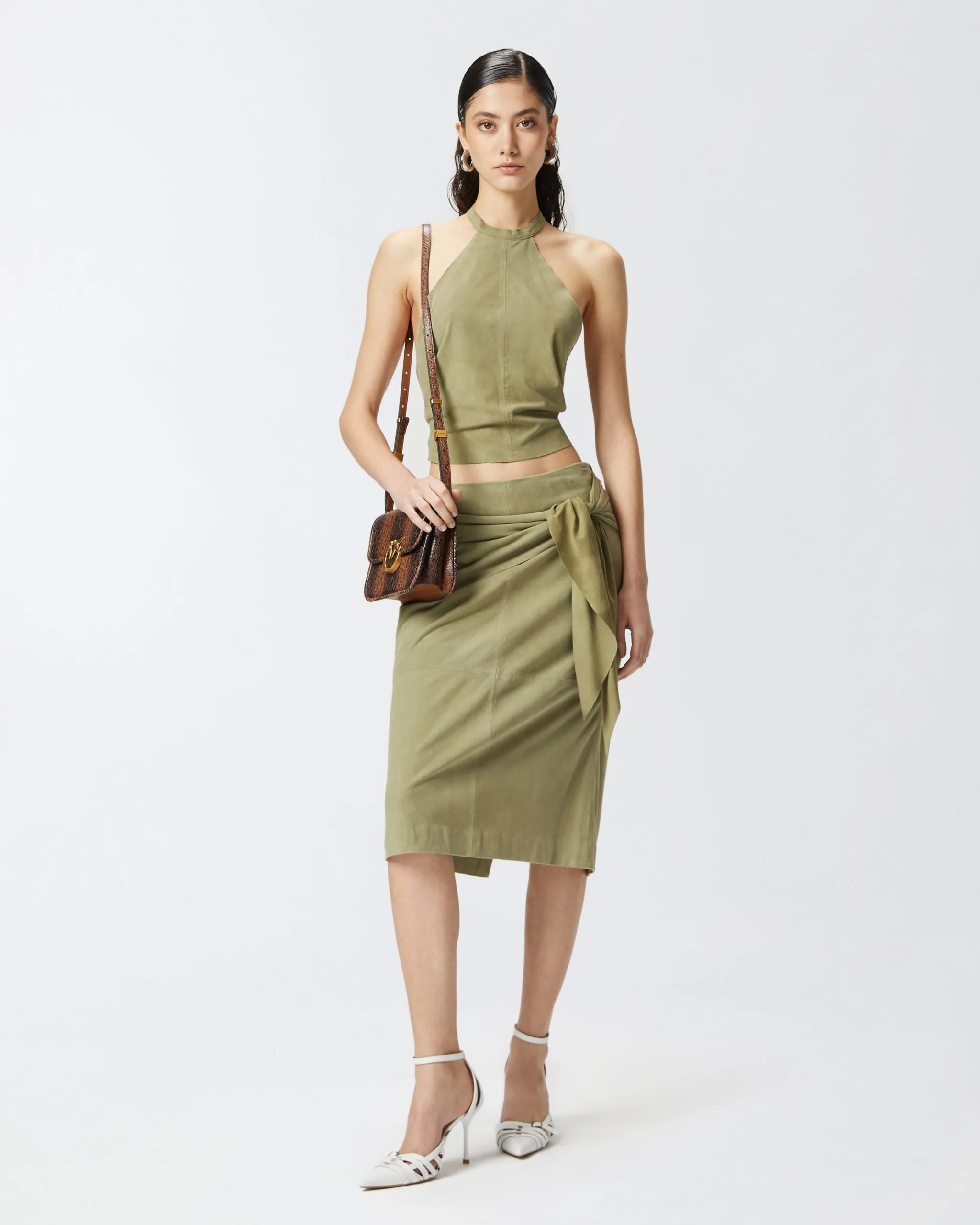 Jupe au genou en daim avec nœud Multicolore