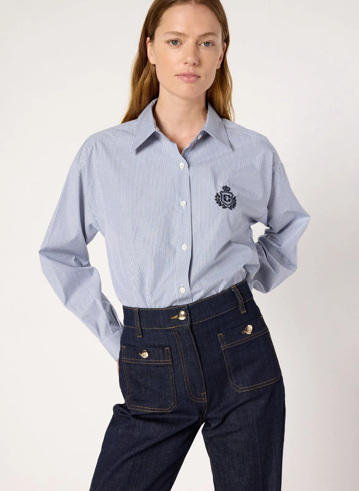 Chemise droite en coton rayé Bleu ALISON