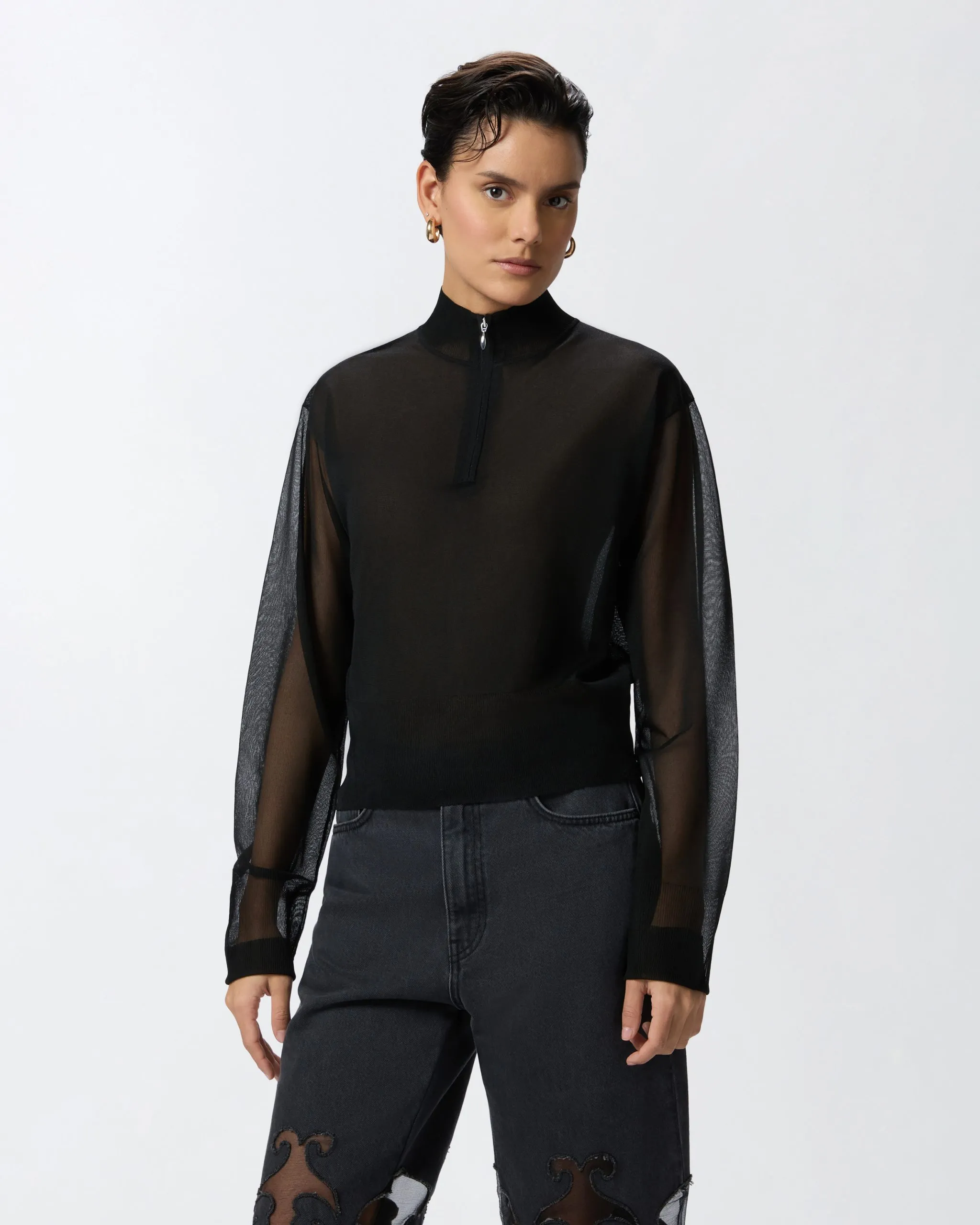 Pull semi-transparent à demi-zip reimagine pinko x patrick mcdowell Noir