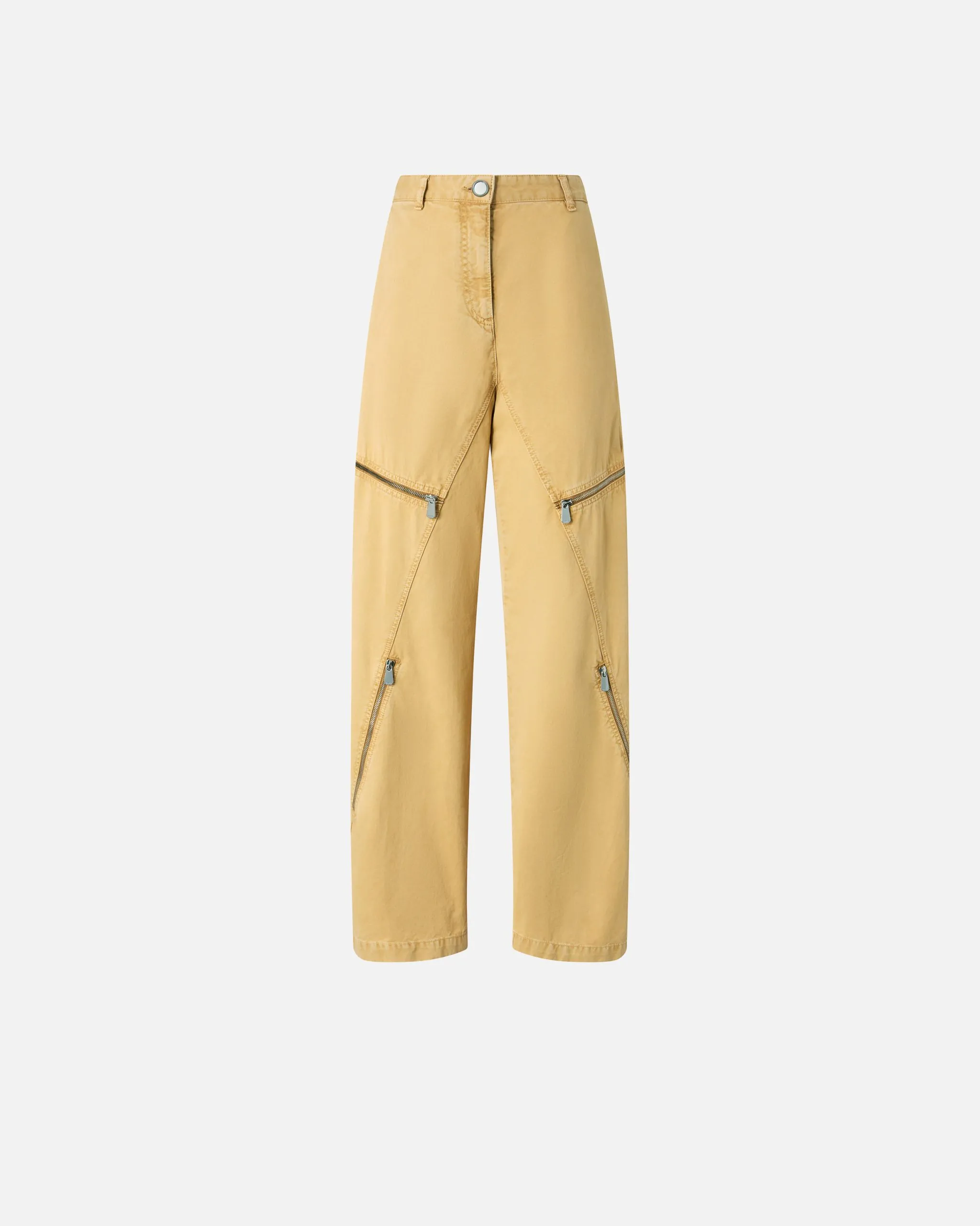 Pantalon large en coton avec fermetures zippées Jaune
