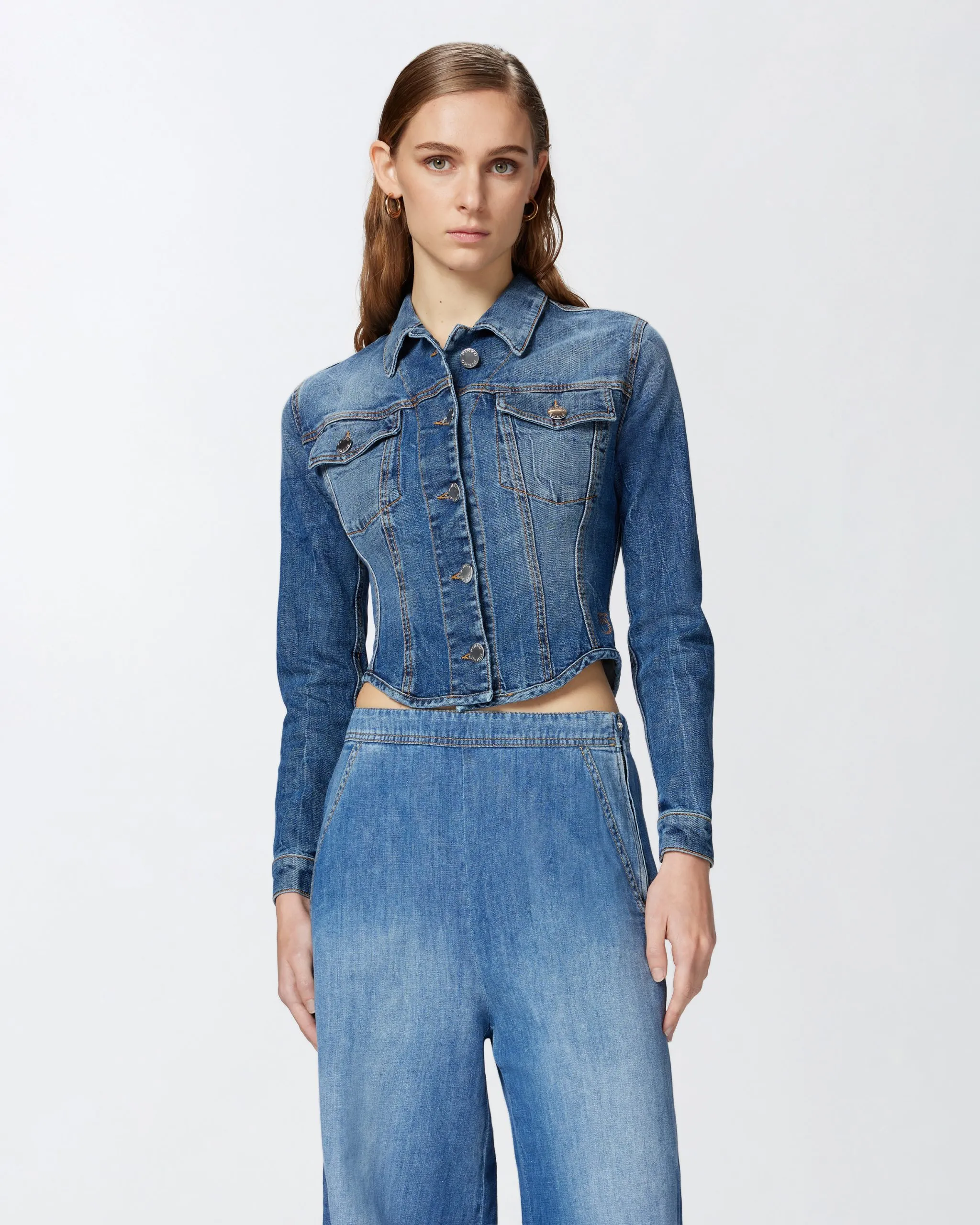 Blouson corset en denim indigo Bleu