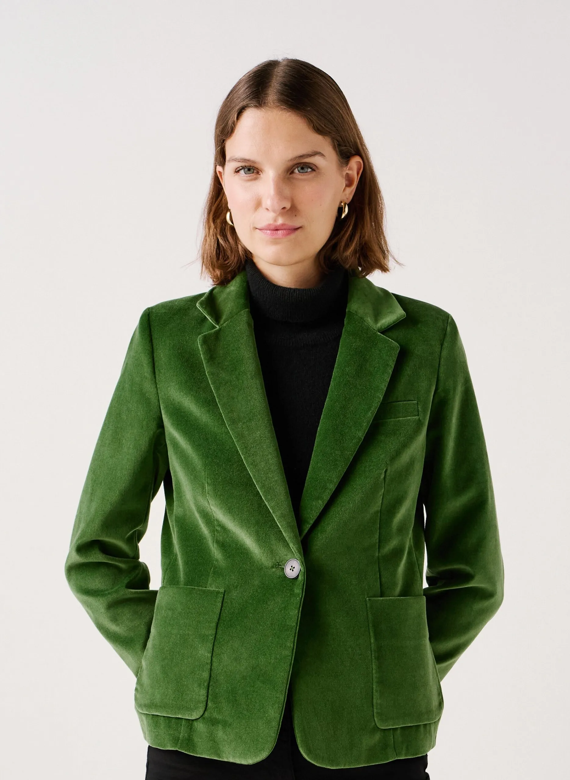 Veste col tailleur en coton Vert 242V-VAUROC